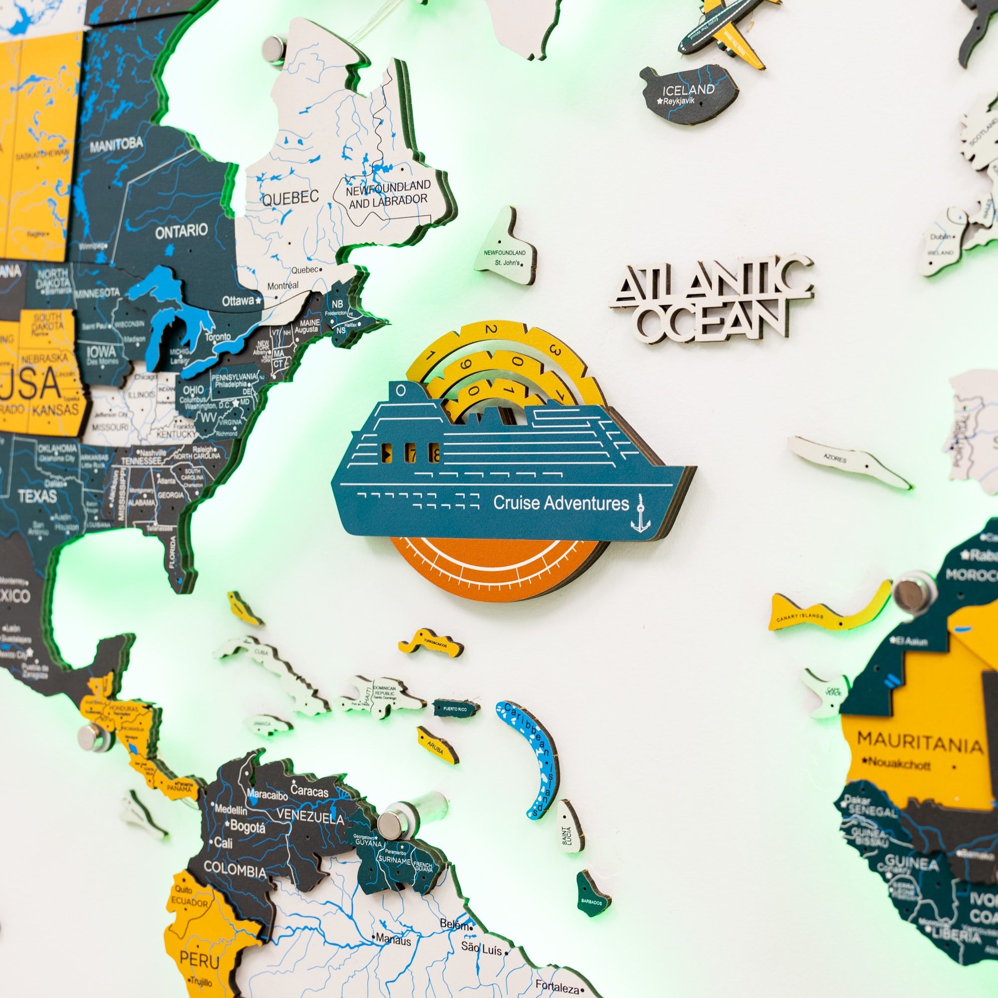 Travel Tracker Cruise Liner 3D Colored Wooden World Map - Indie