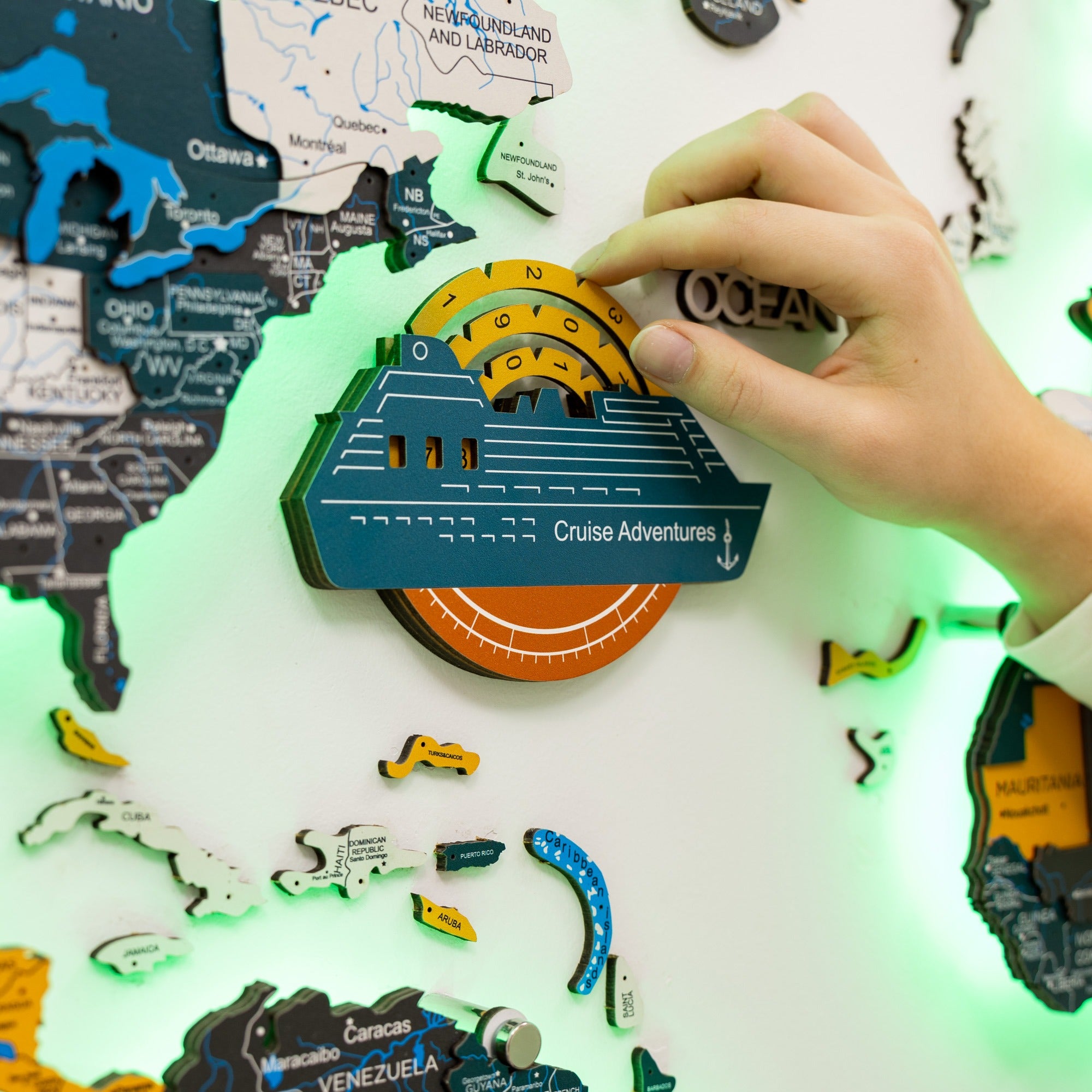 Travel Tracker Cruise Liner 3D Colored Wooden World Map - Indie