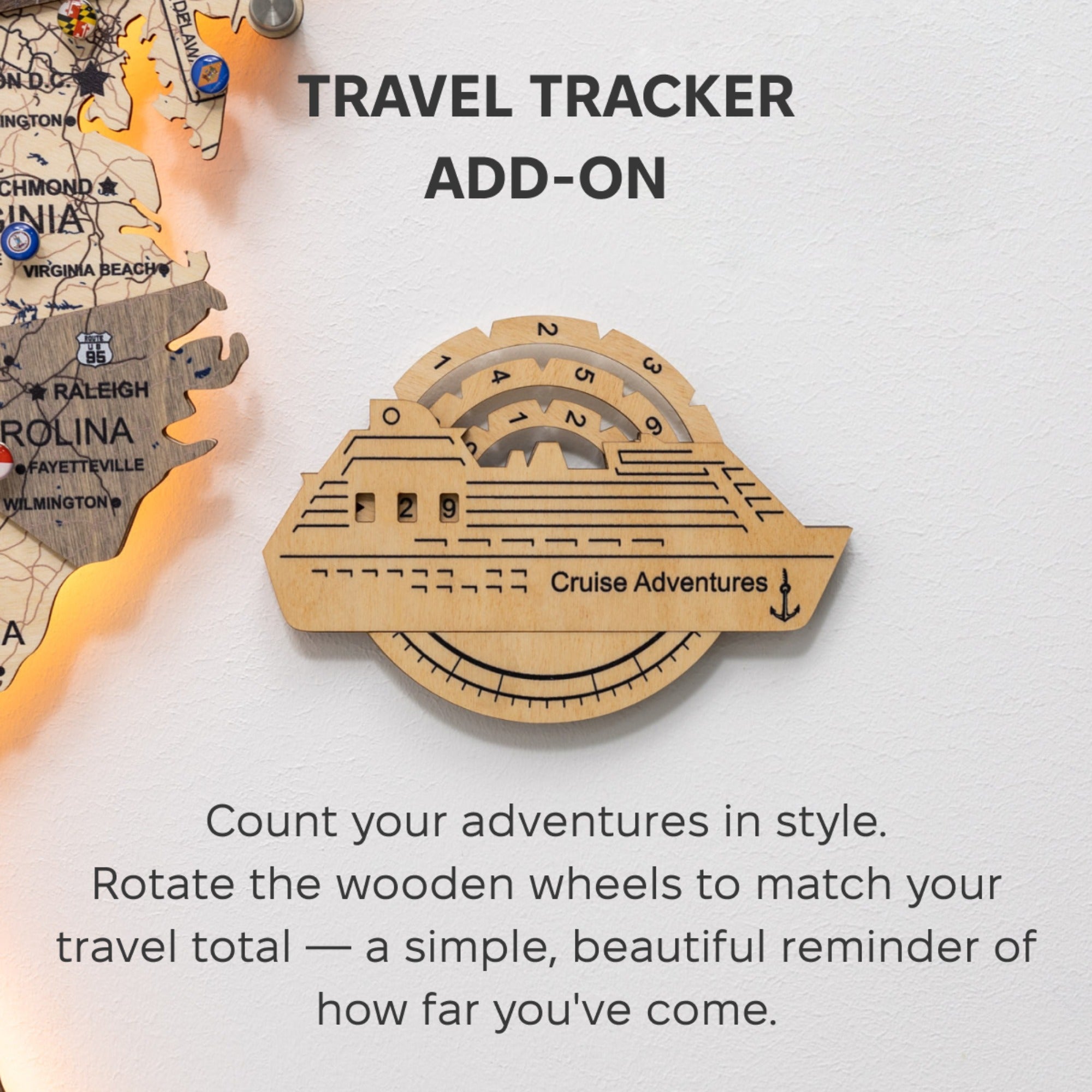 Travel Tracker Cruise Liner 3D Colored Wooden World Map - Gold