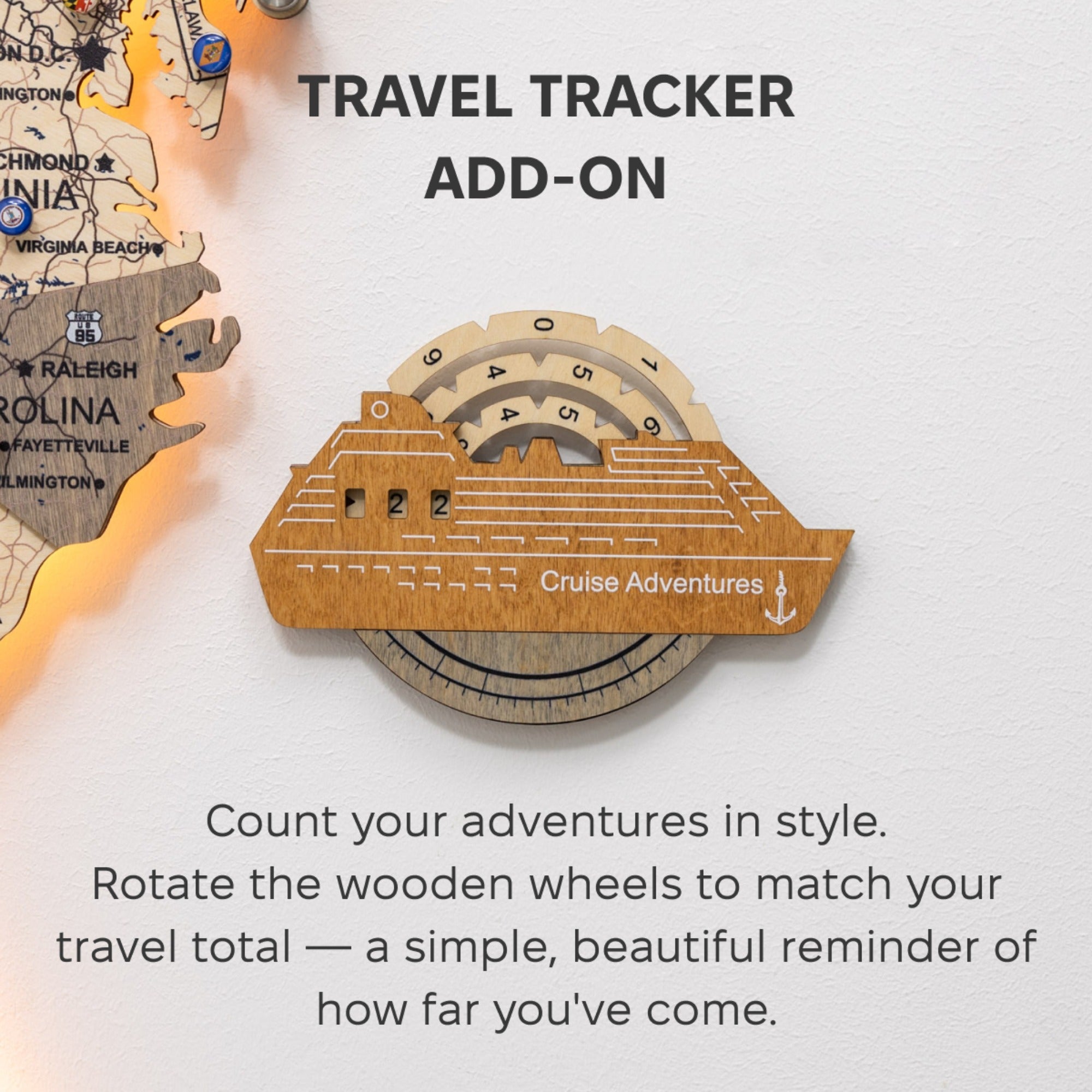 Travel Tracker Cruise Liner 3D Colored Wooden World Map - Multicolor