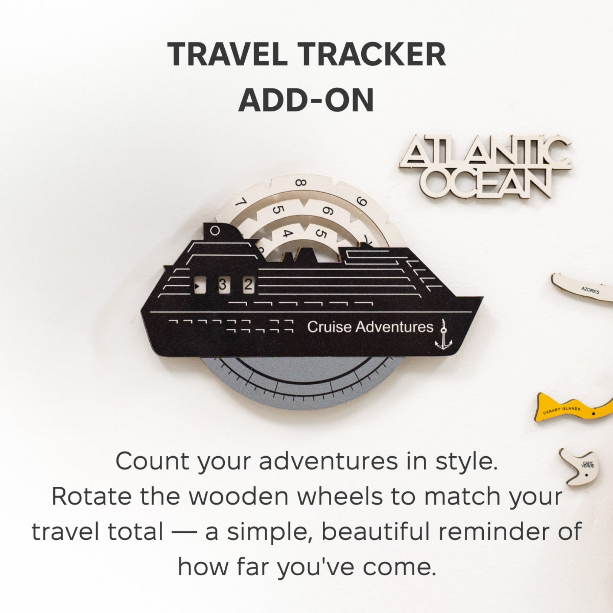 Travel Tracker Cruise Liner 3D Colored Wooden World Map - Nordik