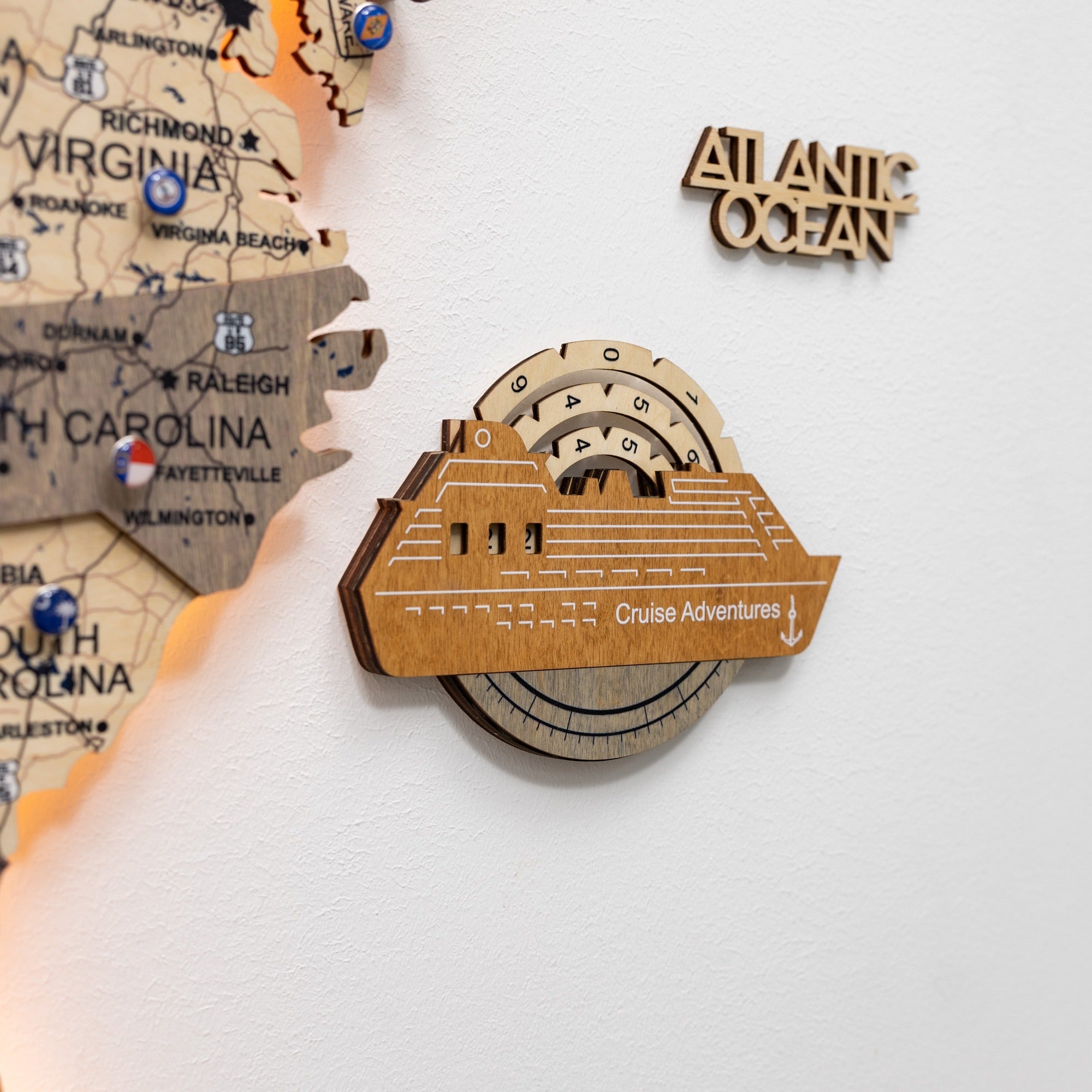 Travel Tracker Cruise Liner 3D Colored Wooden World Map - Multicolor