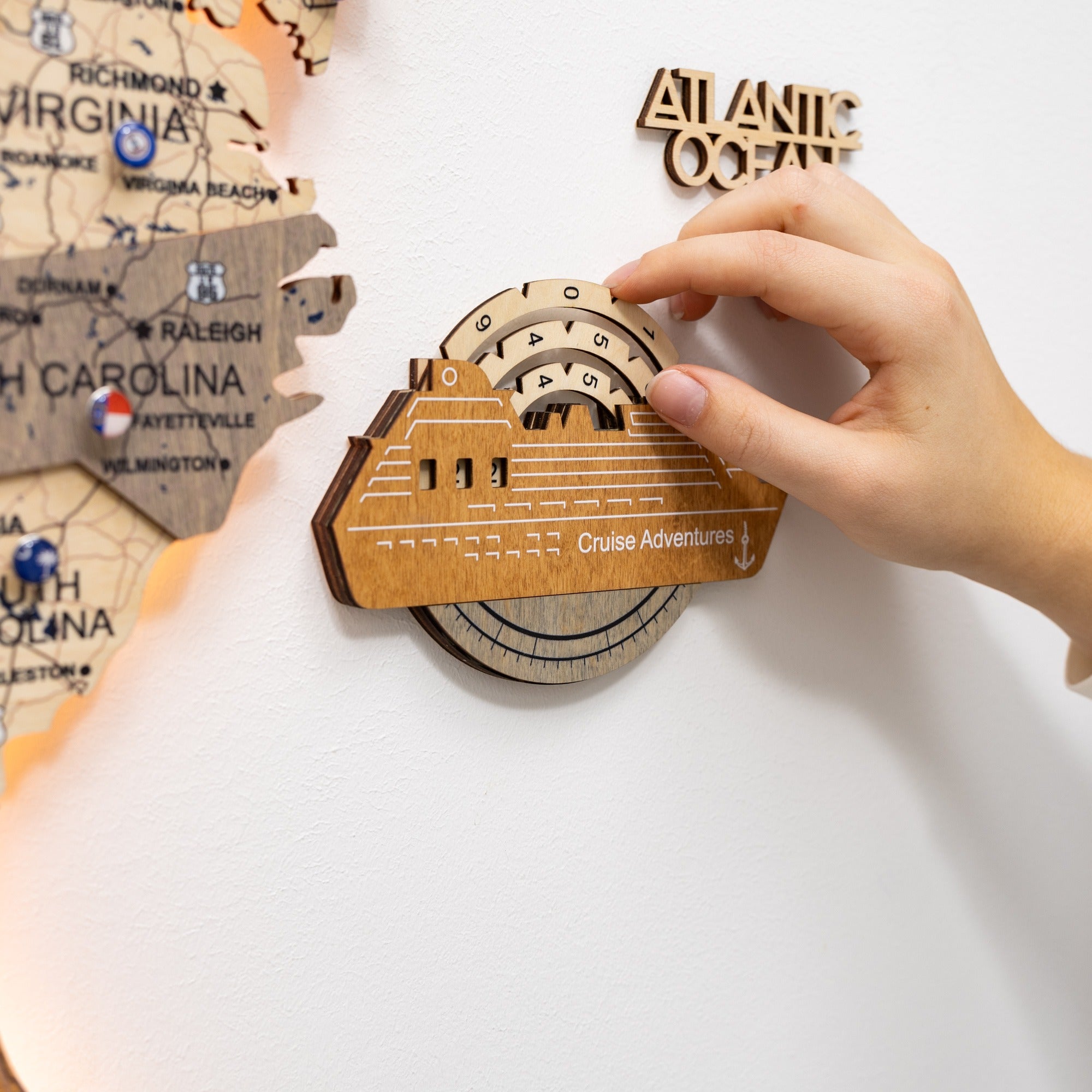 Travel Tracker Cruise Liner 3D Colored Wooden World Map - Multicolor