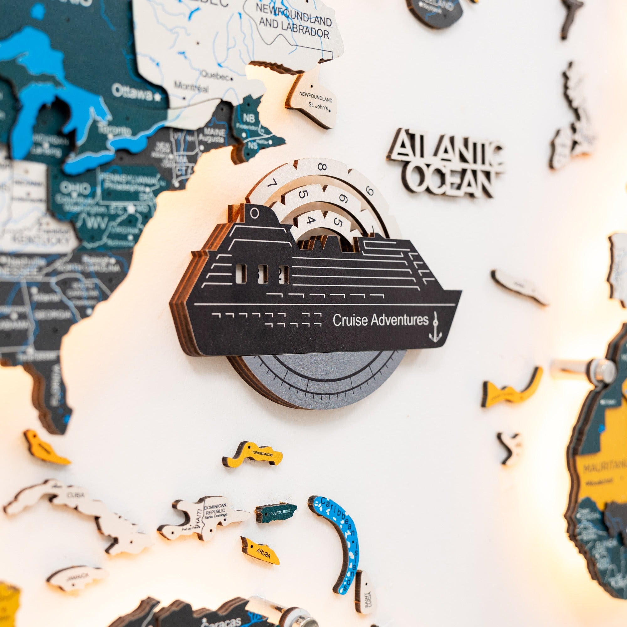 Travel Tracker Cruise Liner 3D Colored Wooden World Map - Nordik