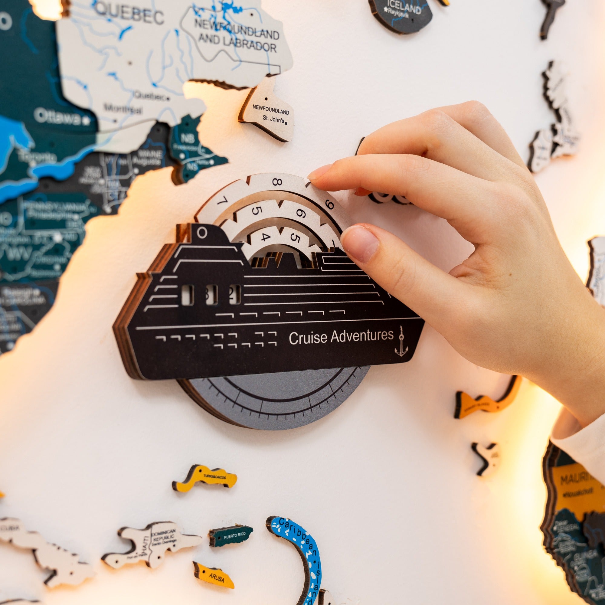 Travel Tracker Cruise Liner 3D Colored Wooden World Map - Nordik