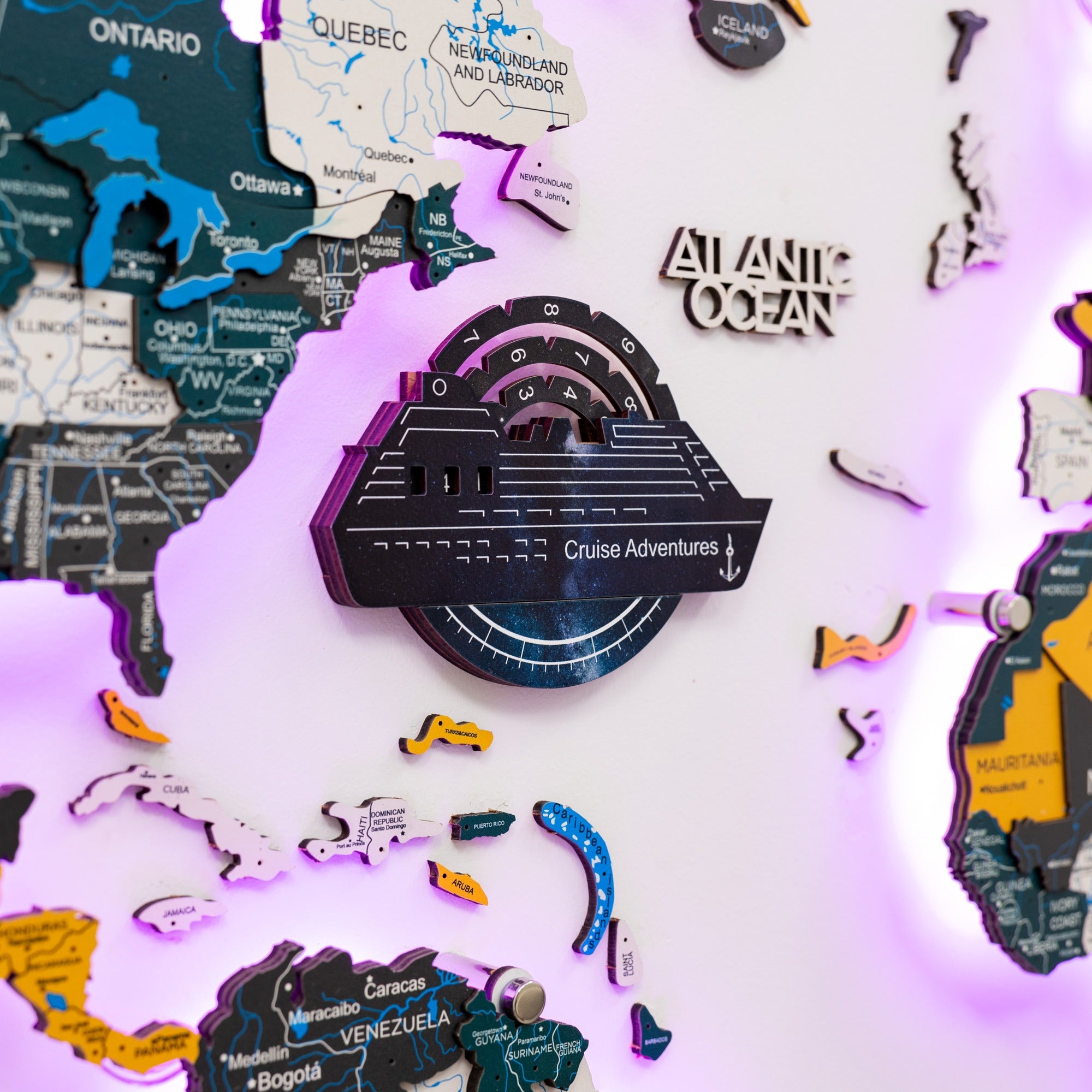 Travel Tracker Cruise Liner 3D Colored Wooden World Map - Space