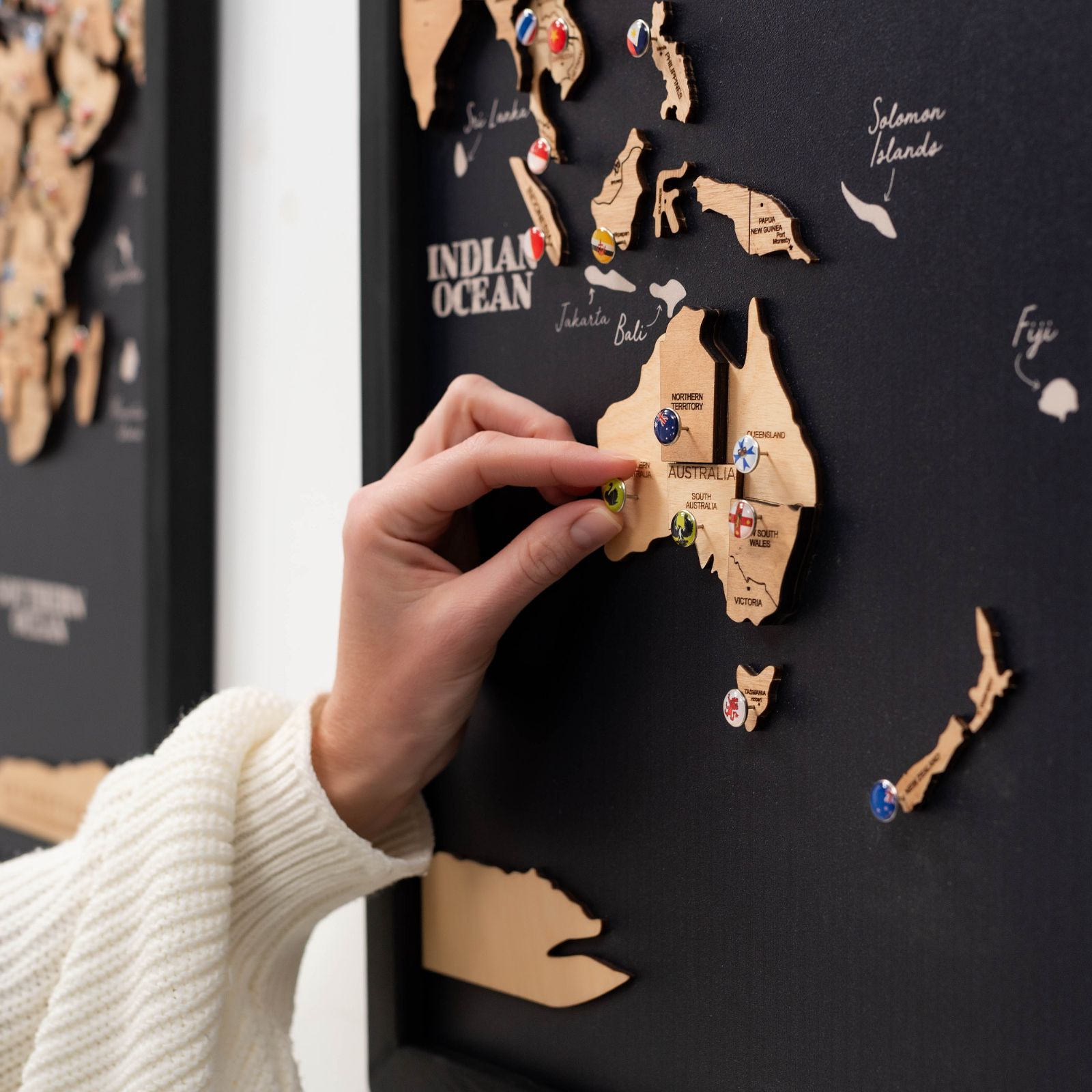 3D Wooden Triptych World Map Gold • Enjoy The Wood