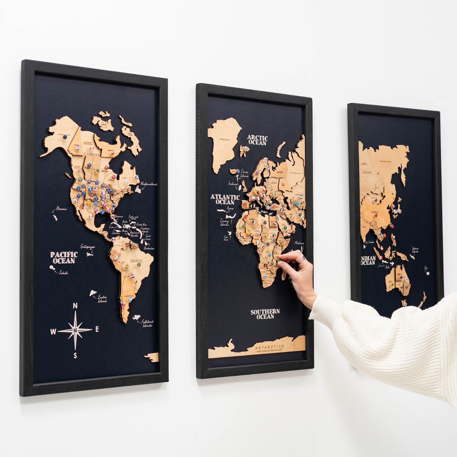 world map triptych