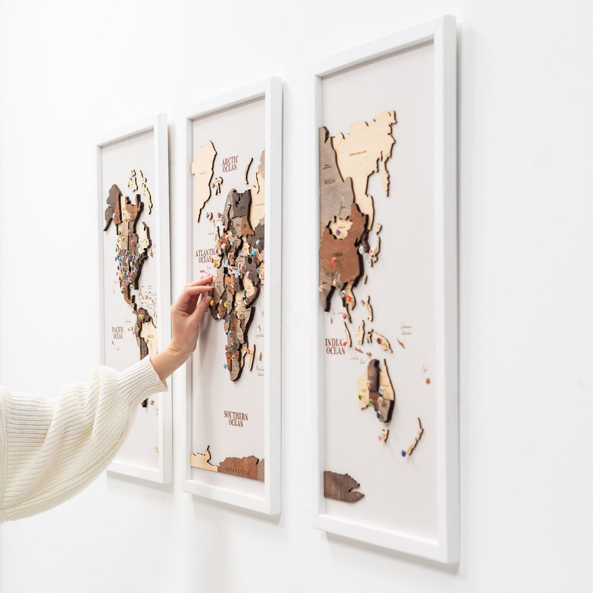 3D Wooden Triptych World Map Multicolor → Enjoy The Wood