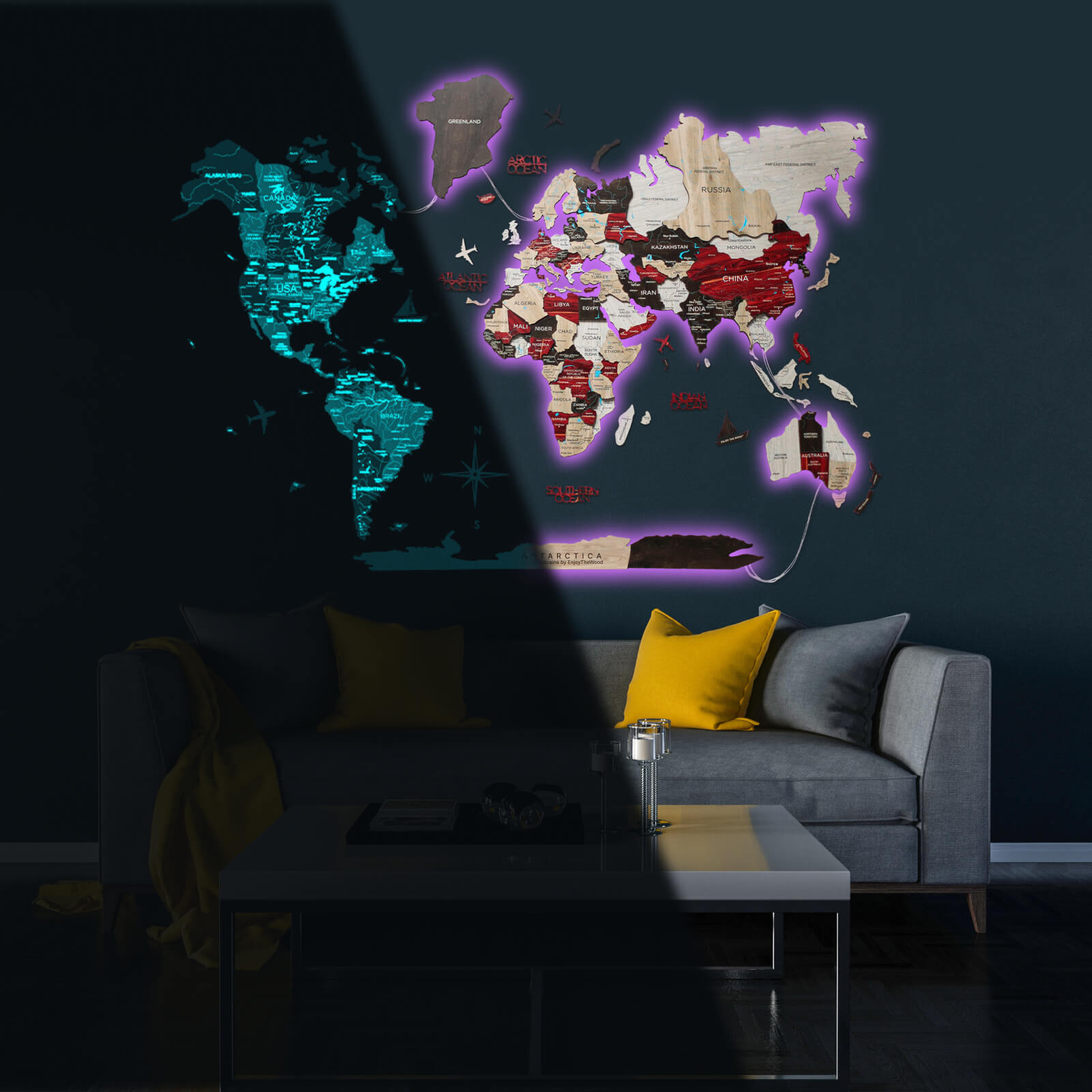 World Map 2024 Neon Wall Art - World Map