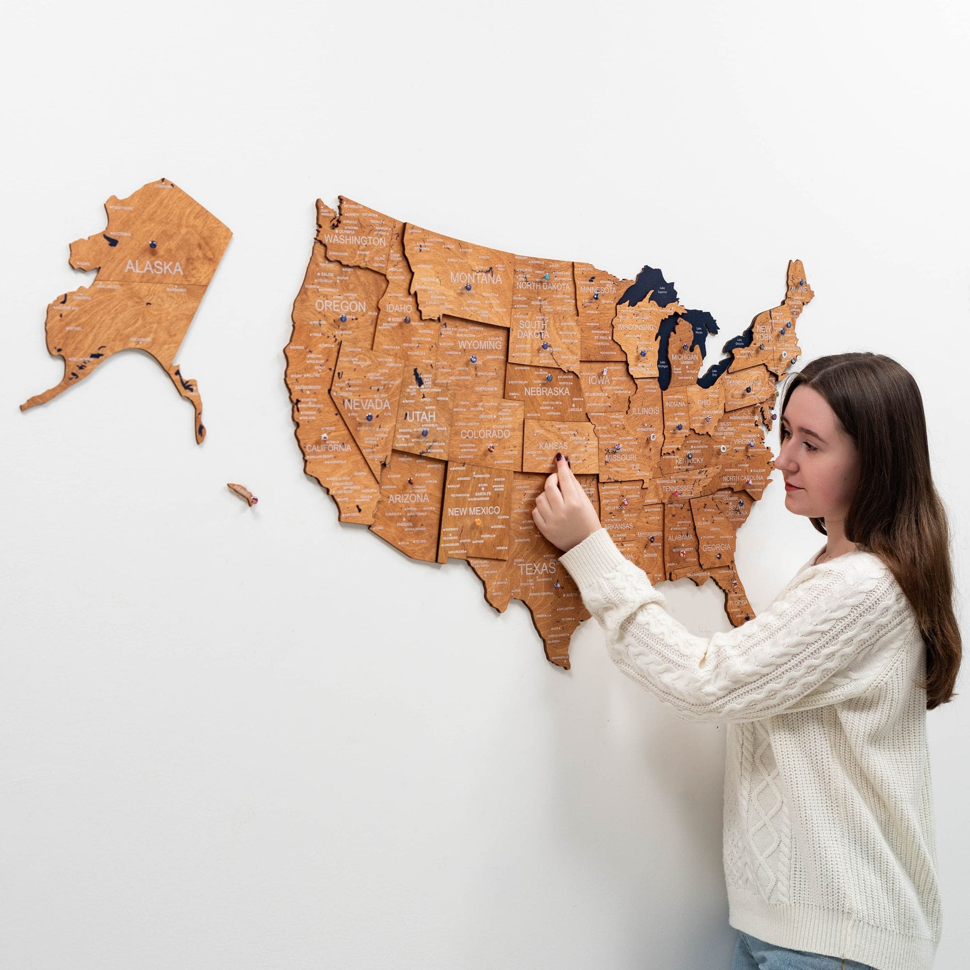 Wooden 3d Map of USA - Oak