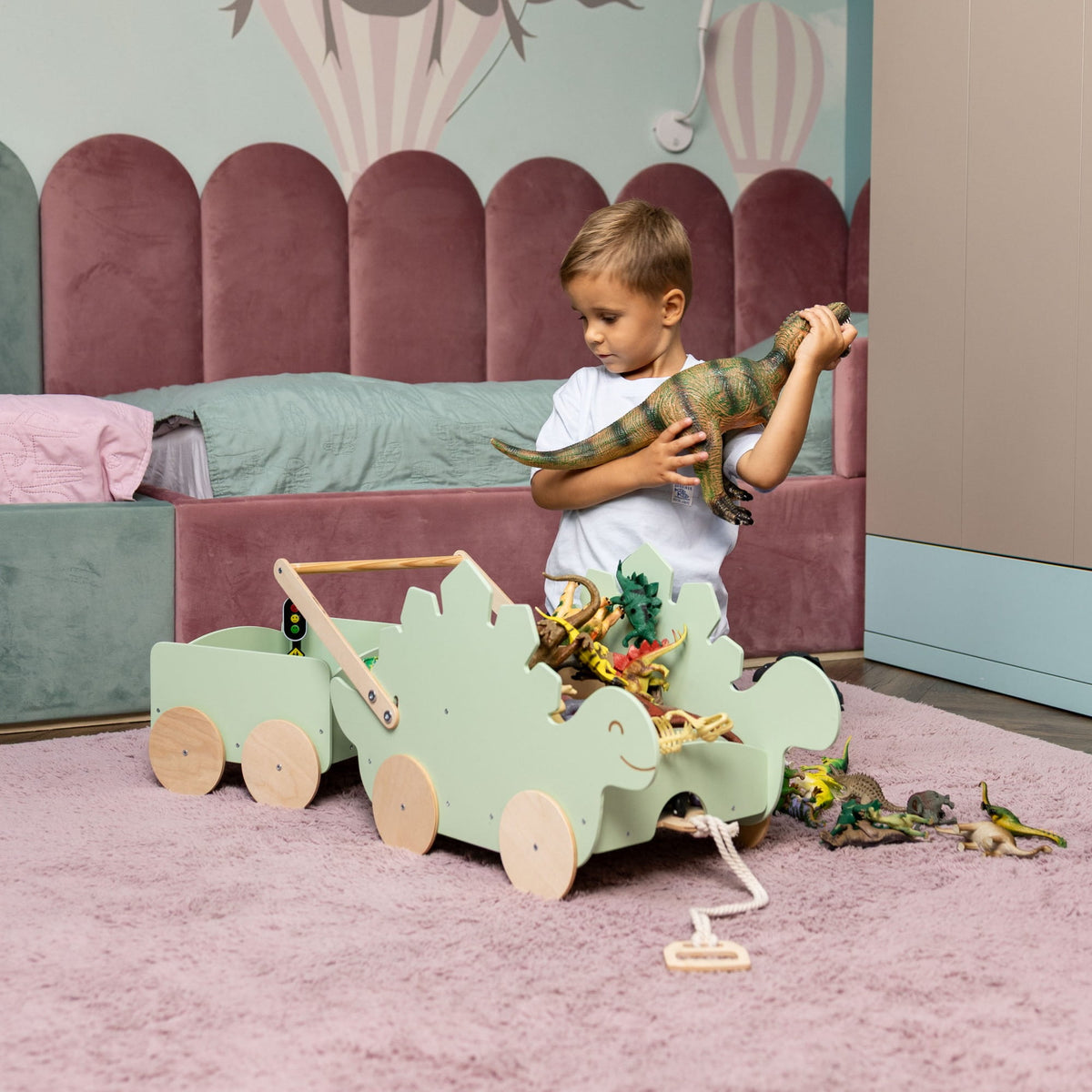 Wagon jouet en bois-Stégosaure