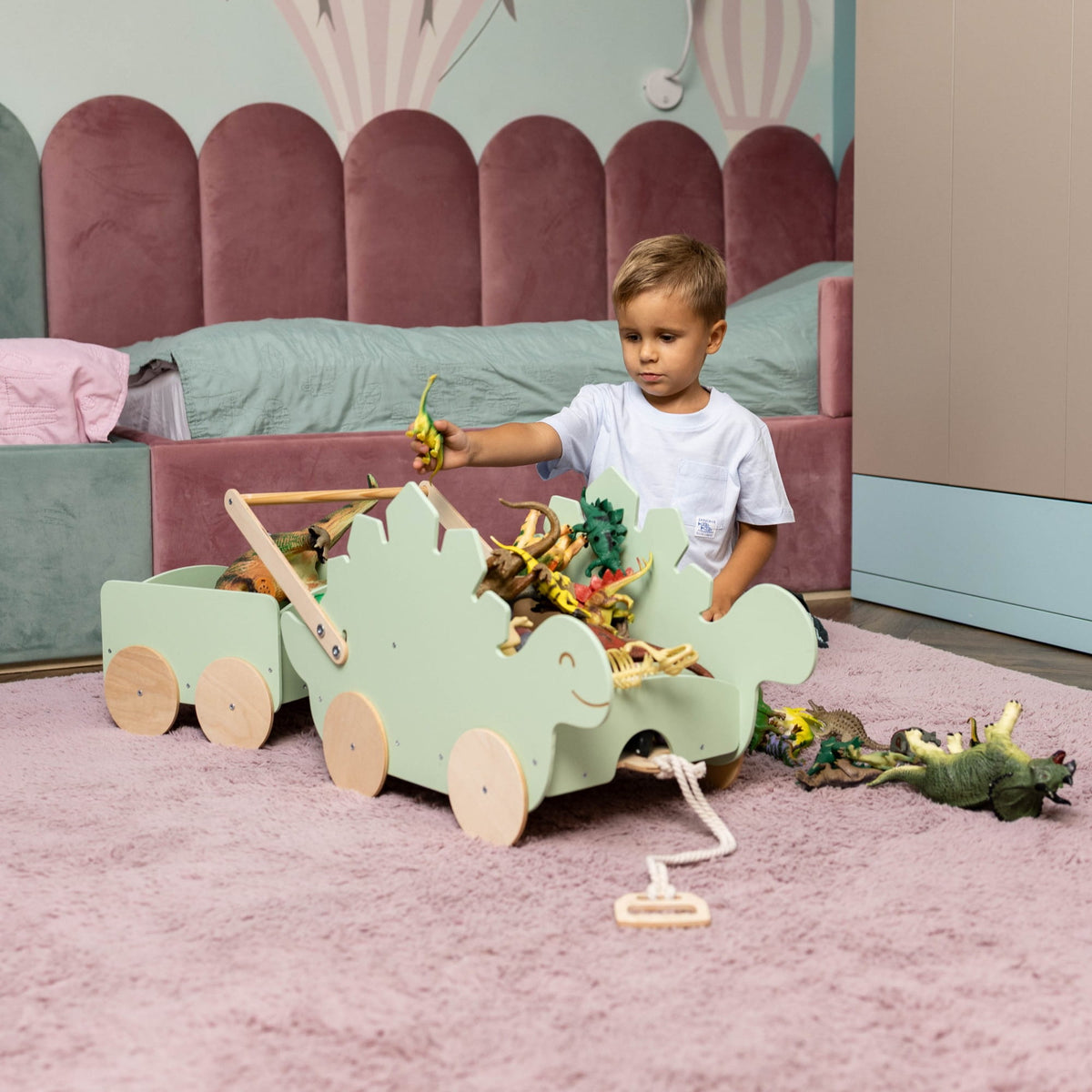 Wagon jouet en bois-Stégosaure
