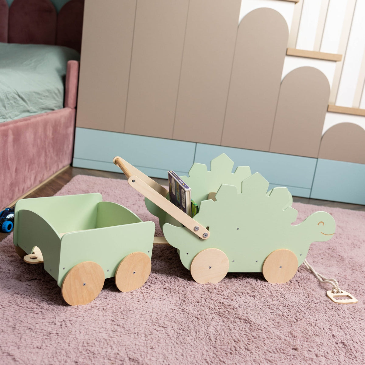 Wagon jouet en bois-Stégosaure