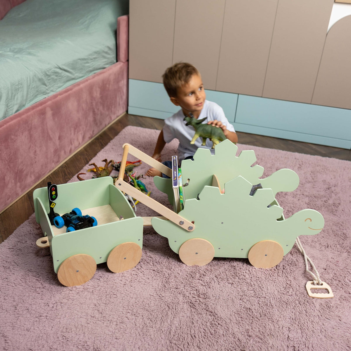 Wagon jouet en bois-Stégosaure