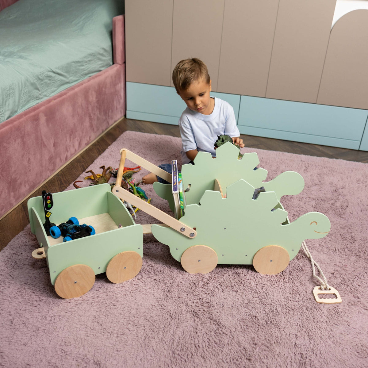 Wagon jouet en bois-Stégosaure