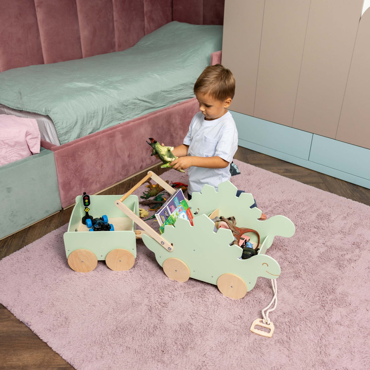 Wagon jouet en bois-Stégosaure