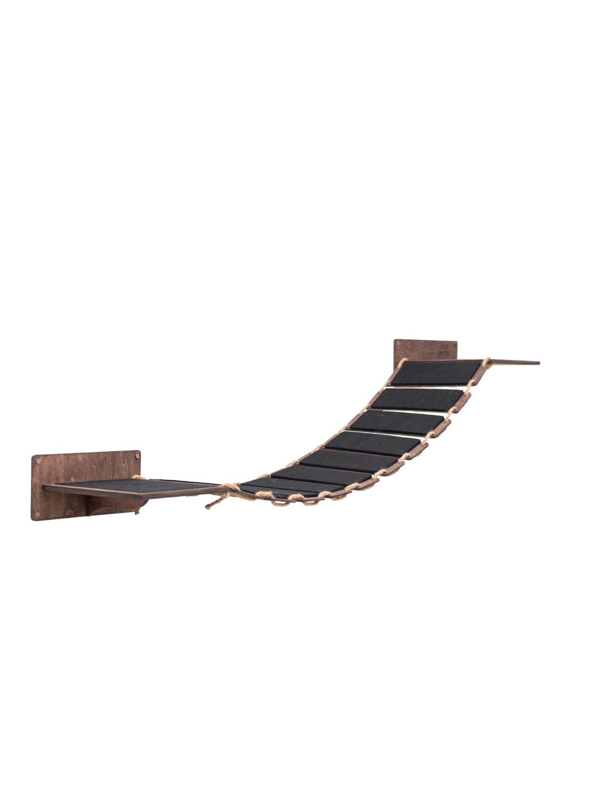 cat walkway for wall in dark walnut color covered with black felt