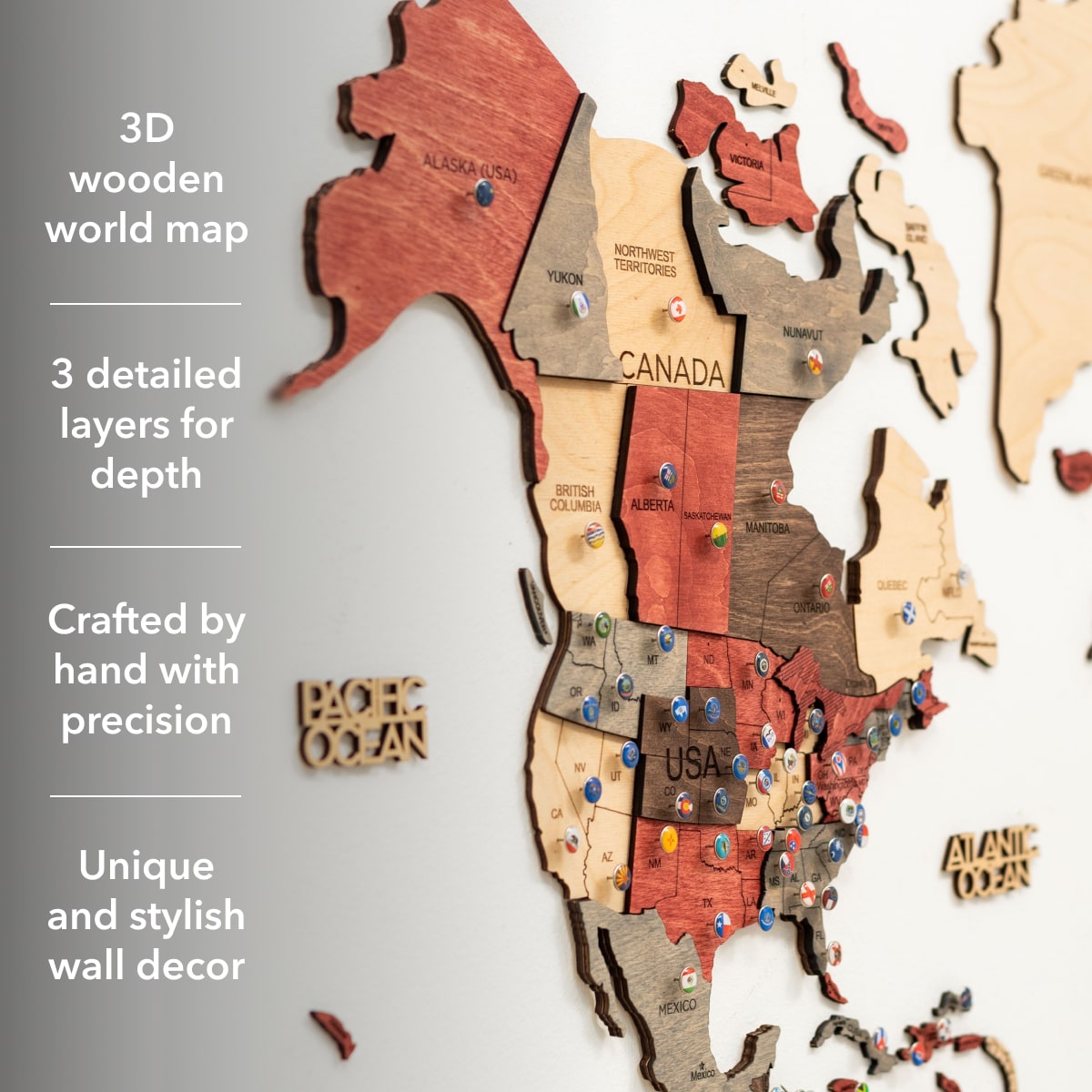 3D wooden world map fusion