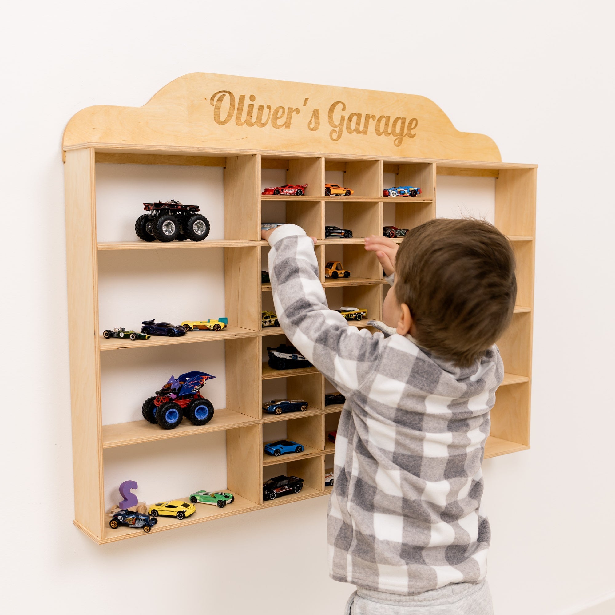 Wooden Wall-Mounted Toy Car Garage - Light | Enjoy The Wood