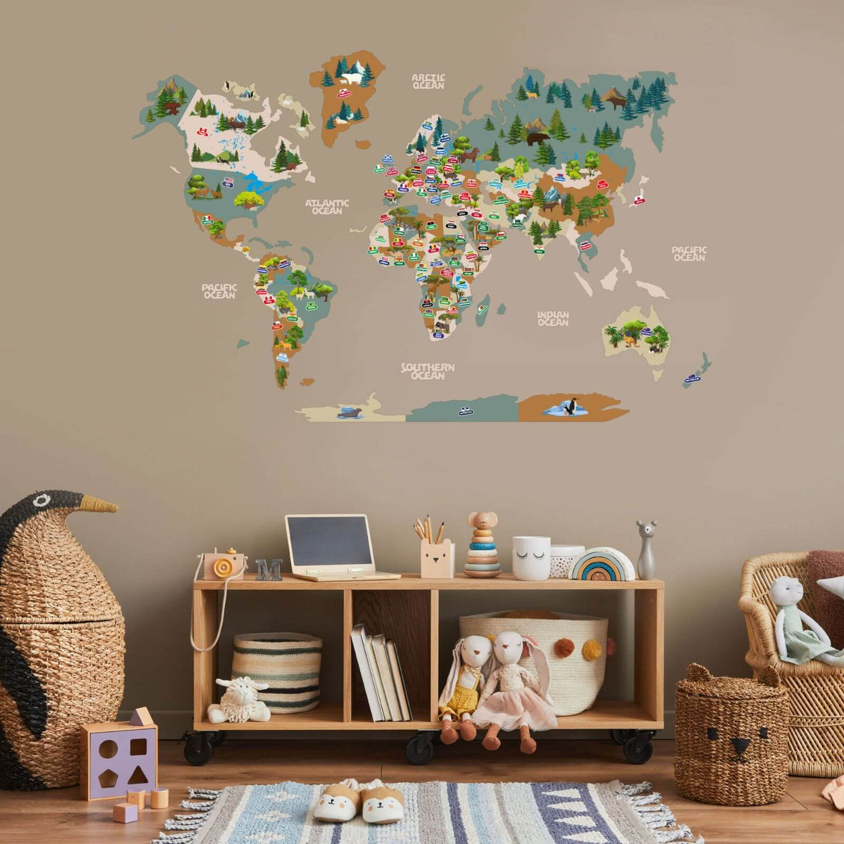 Kids World Map Khaki ‣ From Enjoy The Wood ‣ Order Now