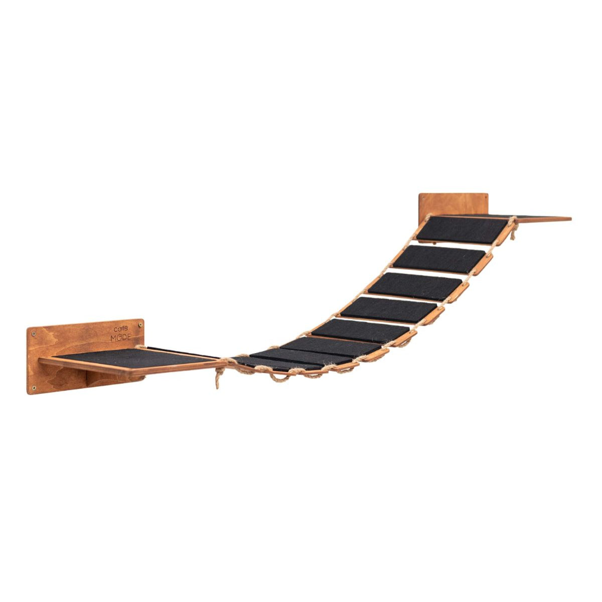 wall cat bridge with rope made from wood covered with black felt