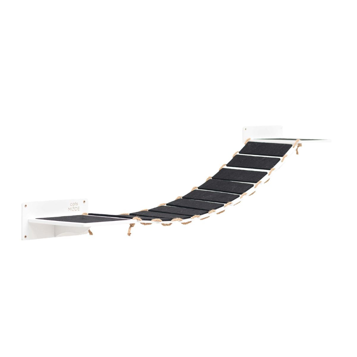 wall cat bridge in white color with black felt on it