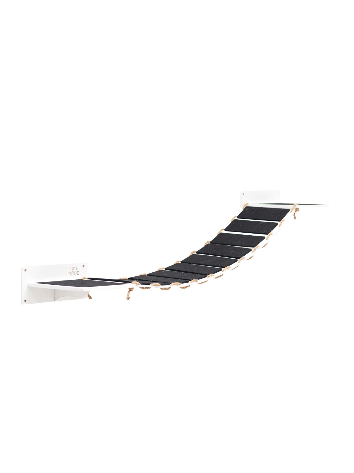 wood and rope cat bridge in white color covered with black felt