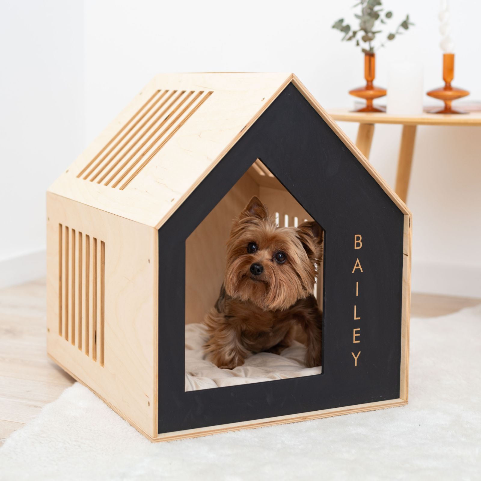 Booth-Style Wooden Dog House - Black • Enjoy The Wood.com