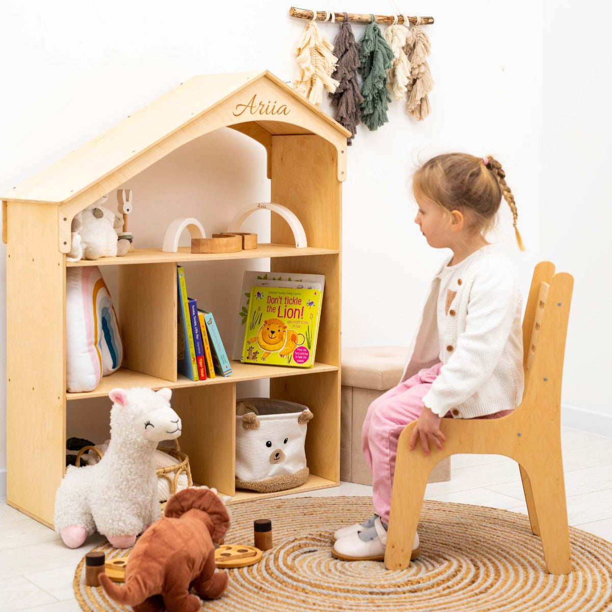 wooden dollhouse bookcase