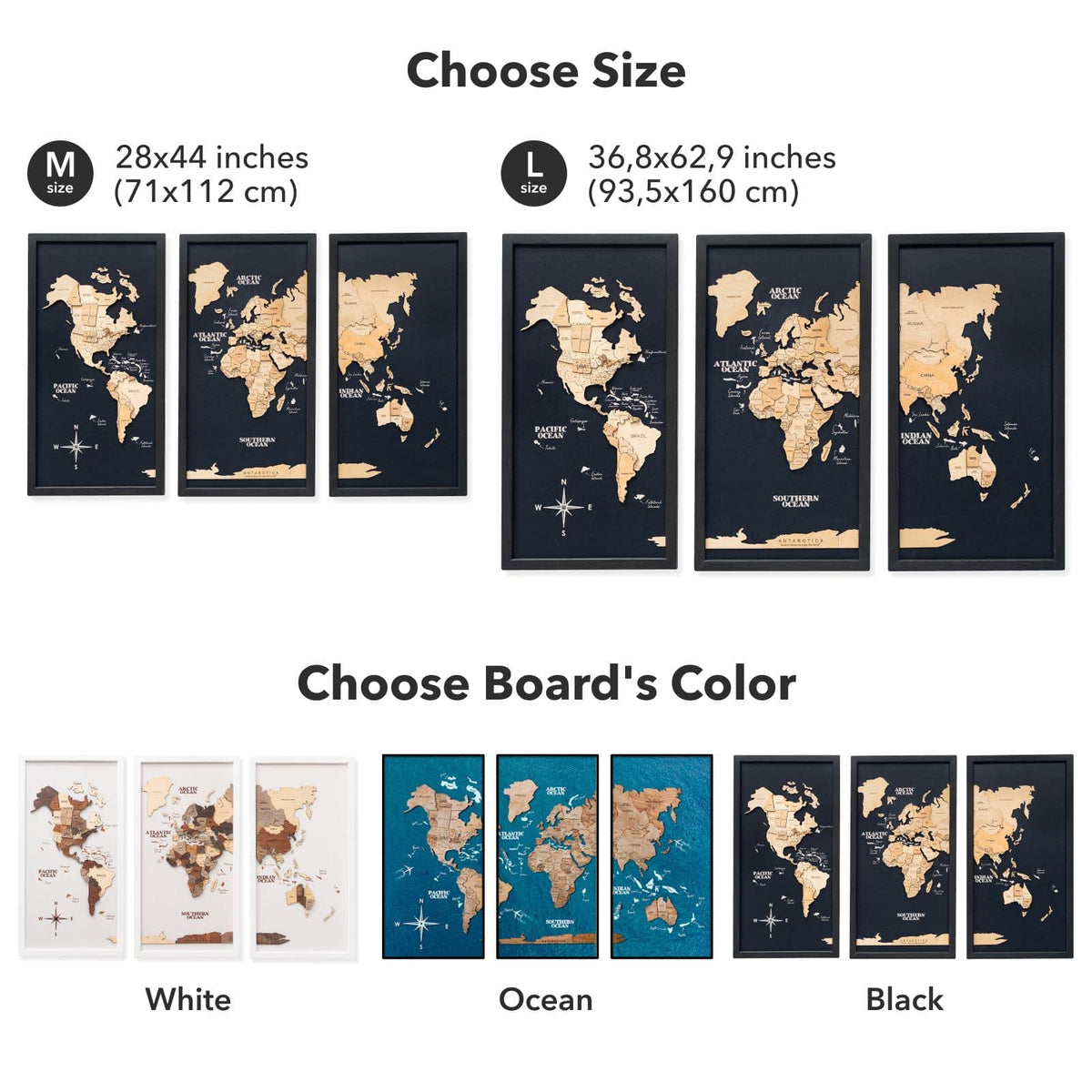 3D Wooden Triptych World Map Multicolor → Enjoy The Wood
