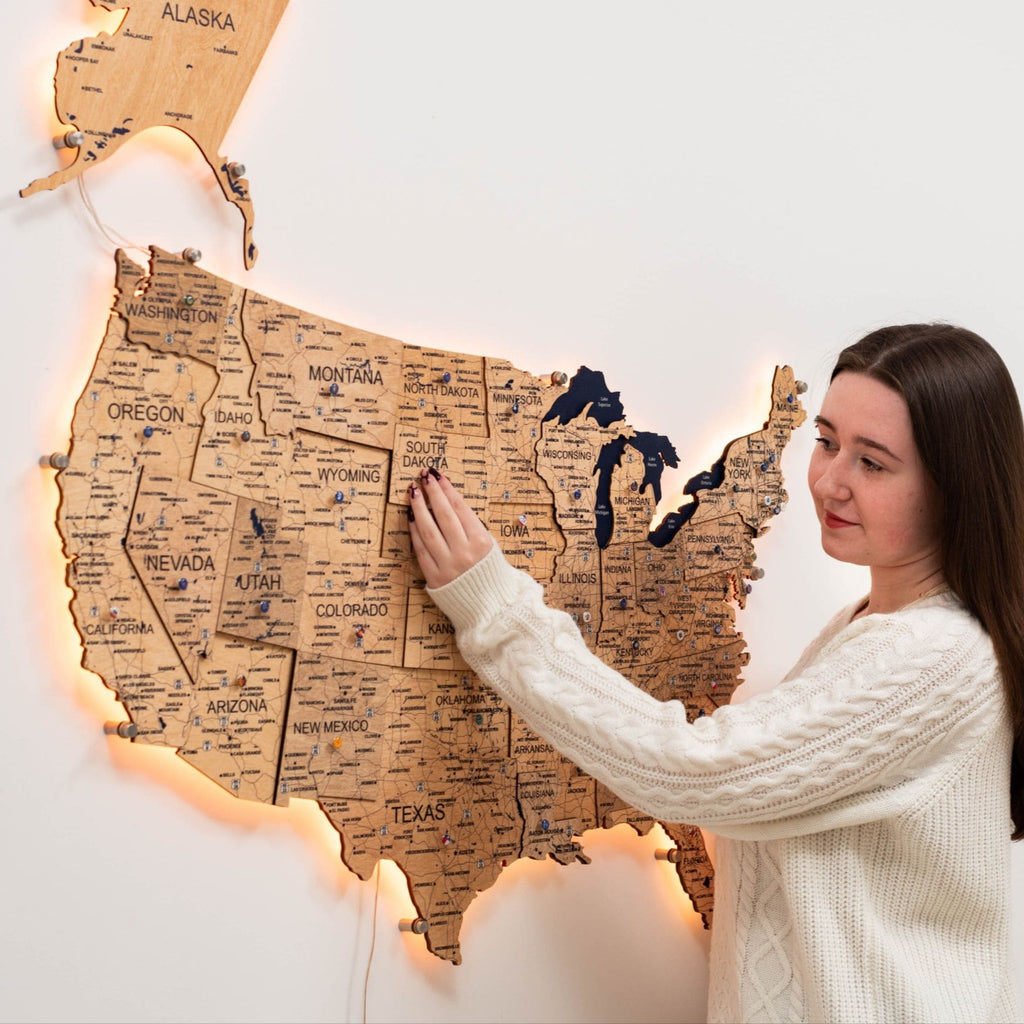 Wooden 3D LED Map USA
