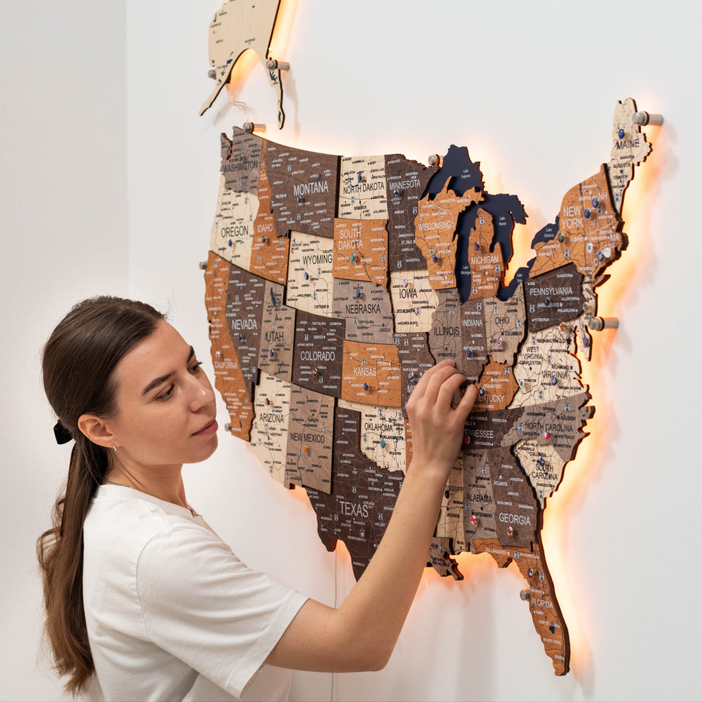 Wooden 3D LED Map USA