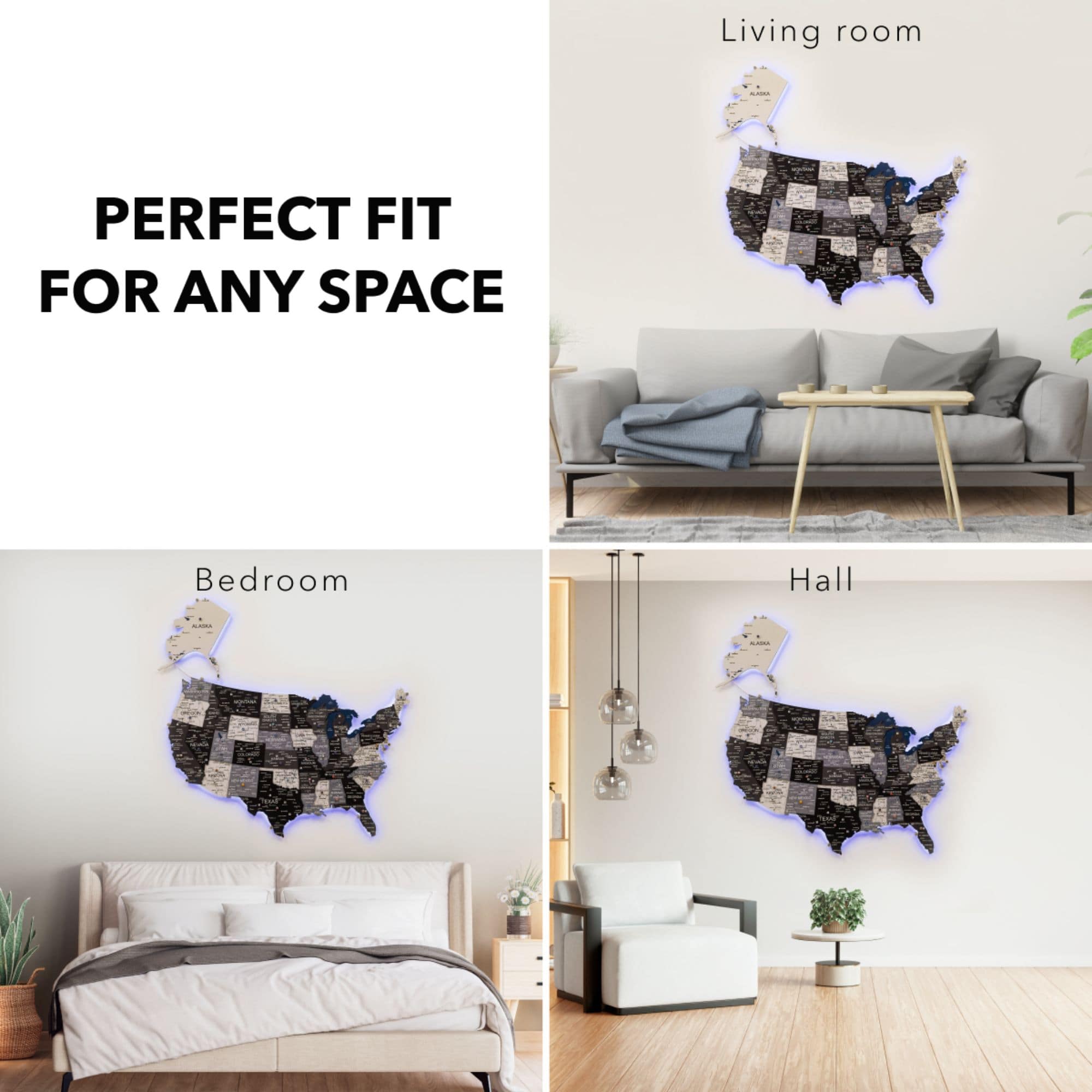 Wooden 3d LED Map of USA - Nordik fit