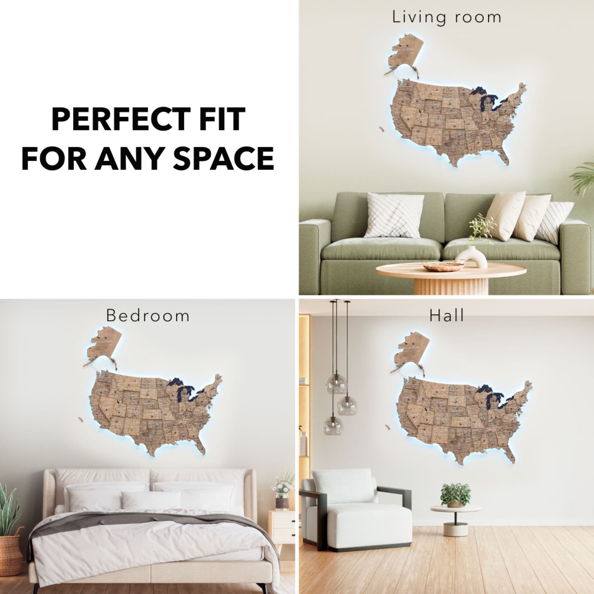 Wooden 3D LED Map of USA - Terra fit