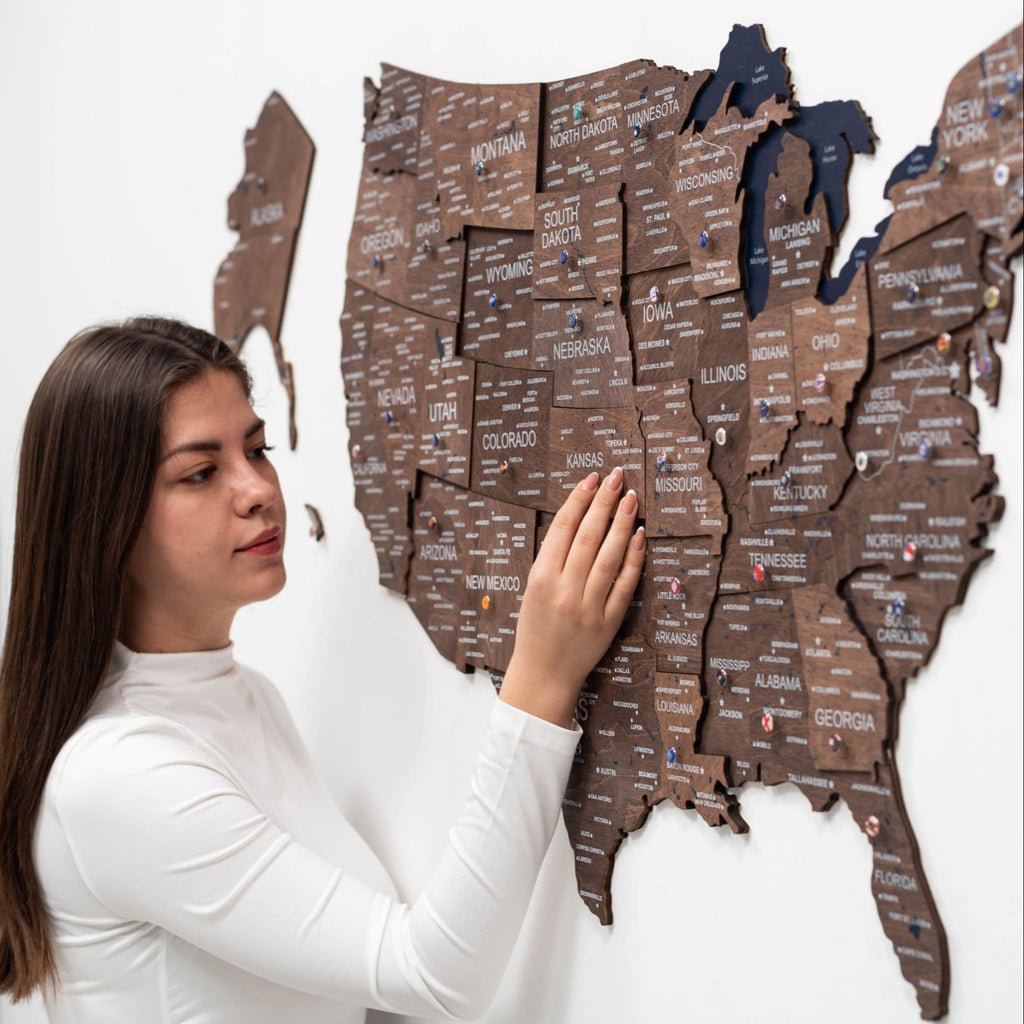 Wooden 3d Map USA Dark Walnut