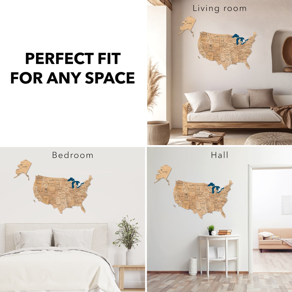 Wooden 3D Map of USA - Gold fit