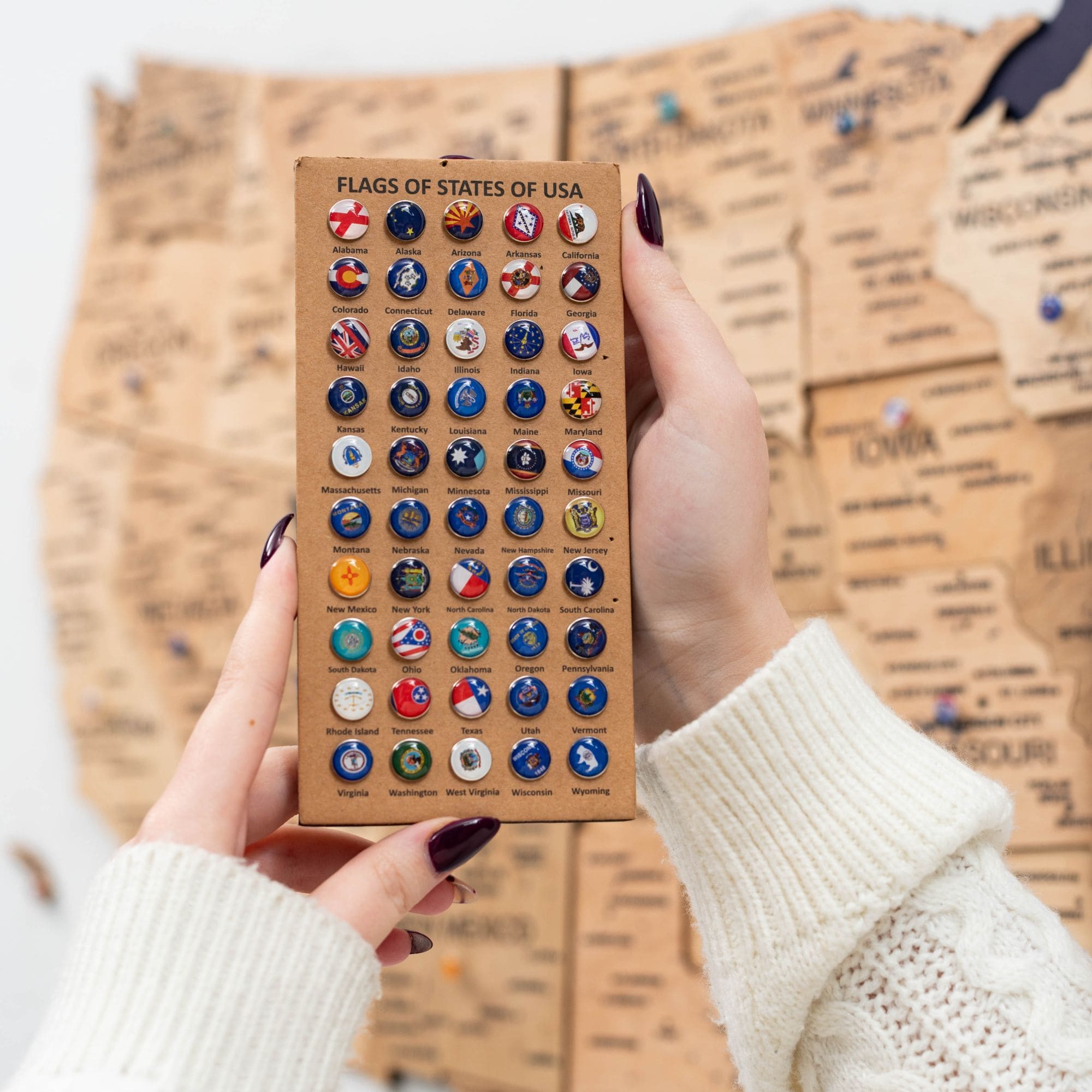 Wooden 3D Map of USA - Gold pinboard