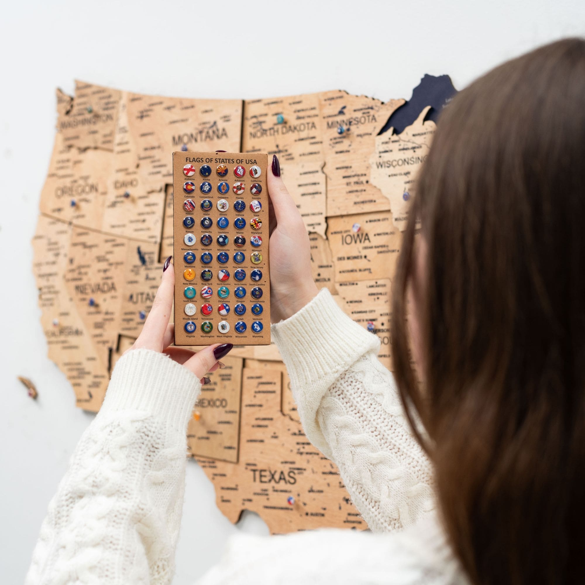 Wooden 3D Map of USA - Gold pins