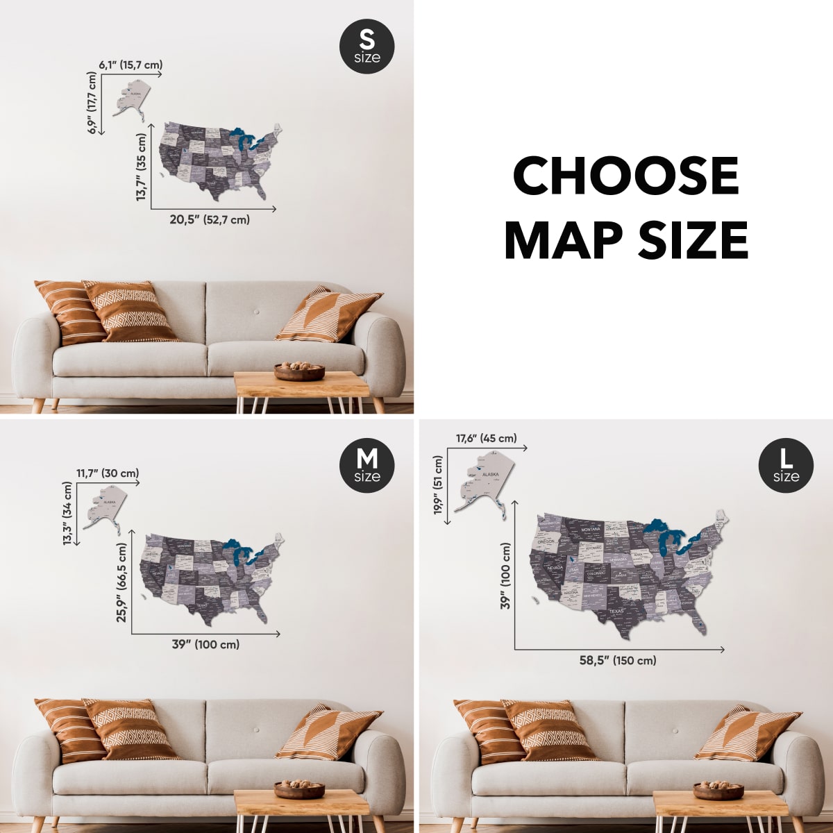Wooden 3D Map of USA - Nordik size