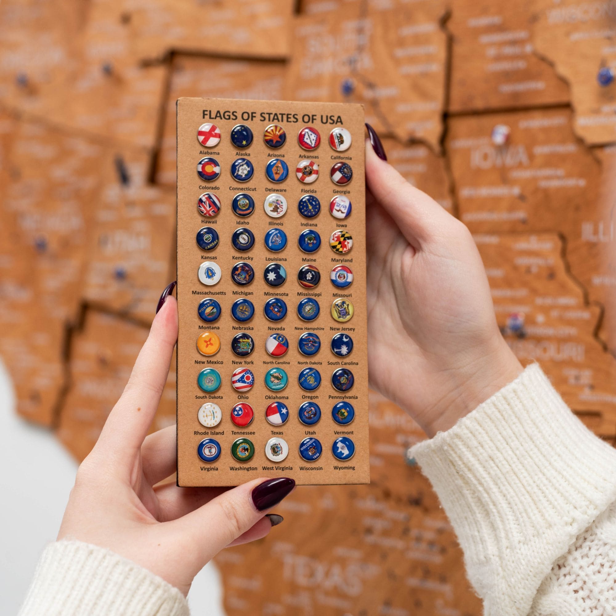 Wooden 3D Map of USA - Oak pins