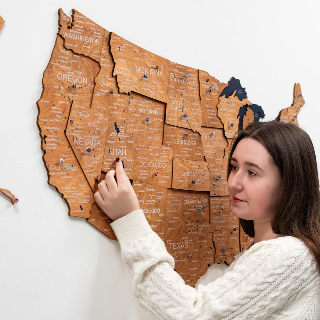 Wooden 3D Map USA Oak