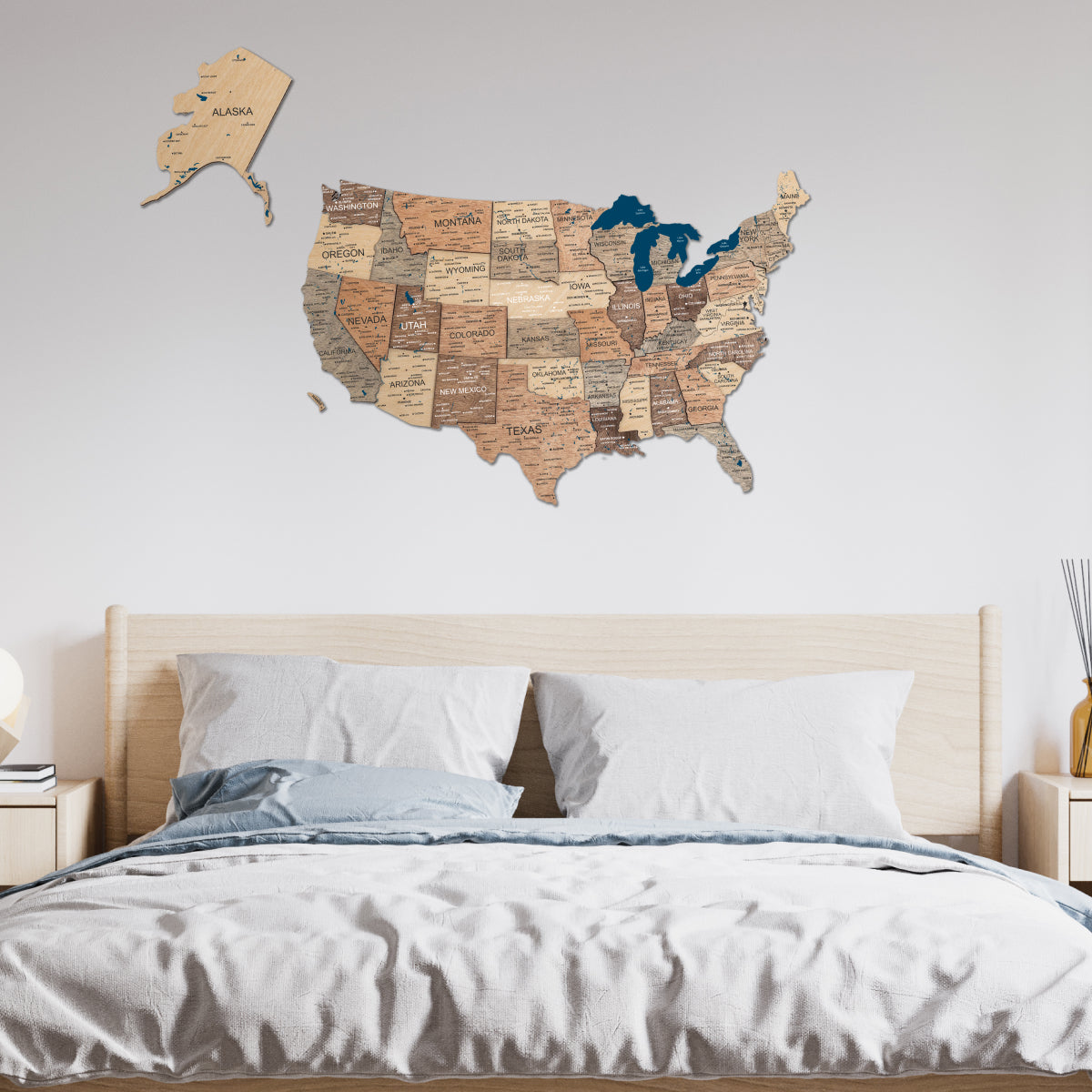 wood usa map wall art