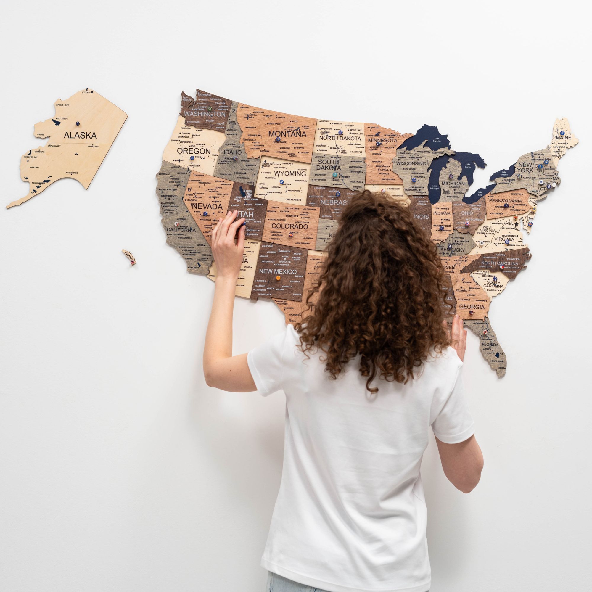 wooden usa wall map