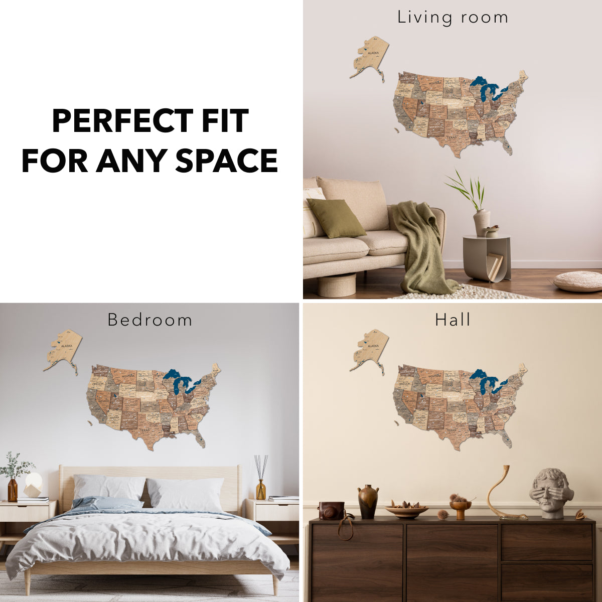 Wooden 3D Map of USA - Smokey fit