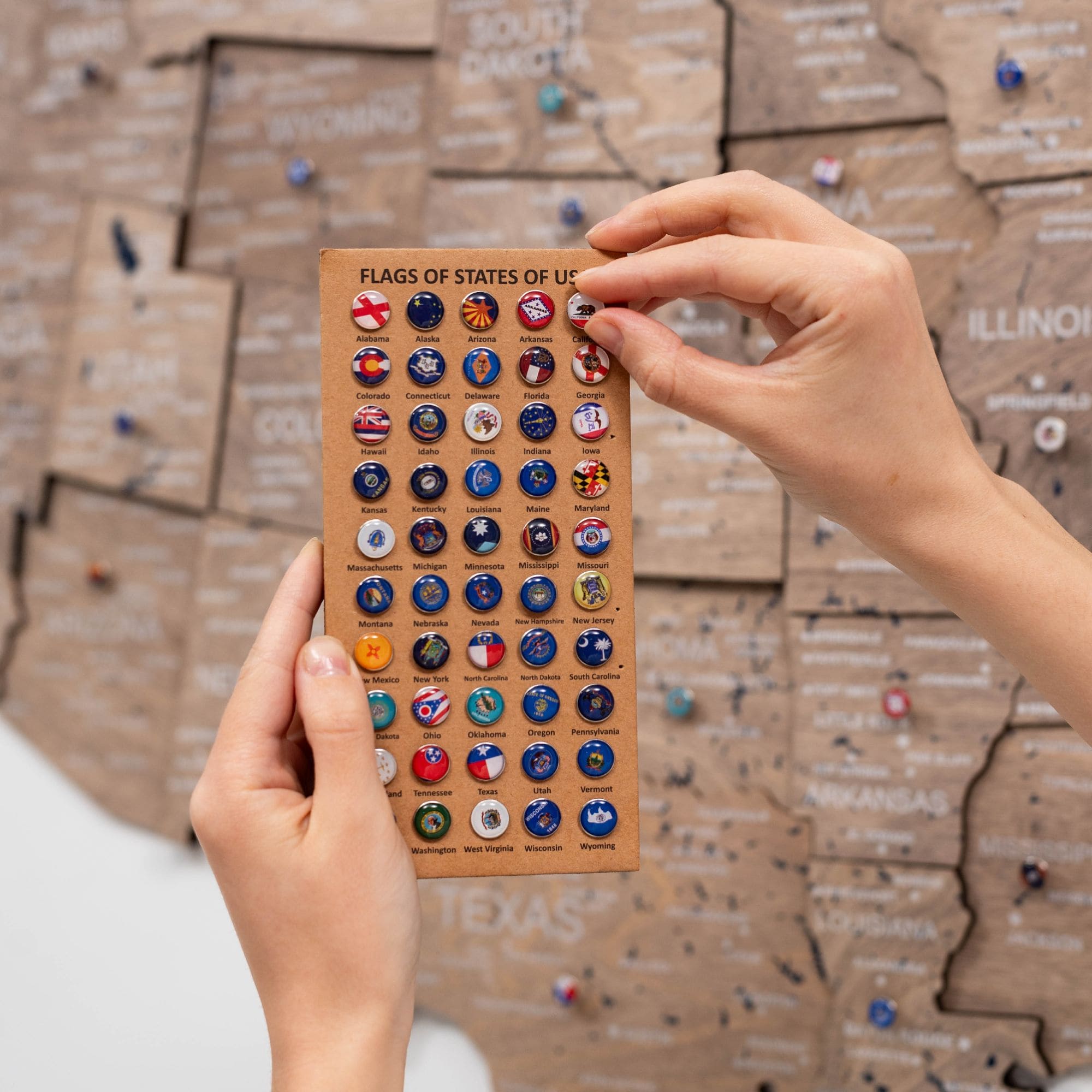 Wooden 3D Map of USA - Terra pins