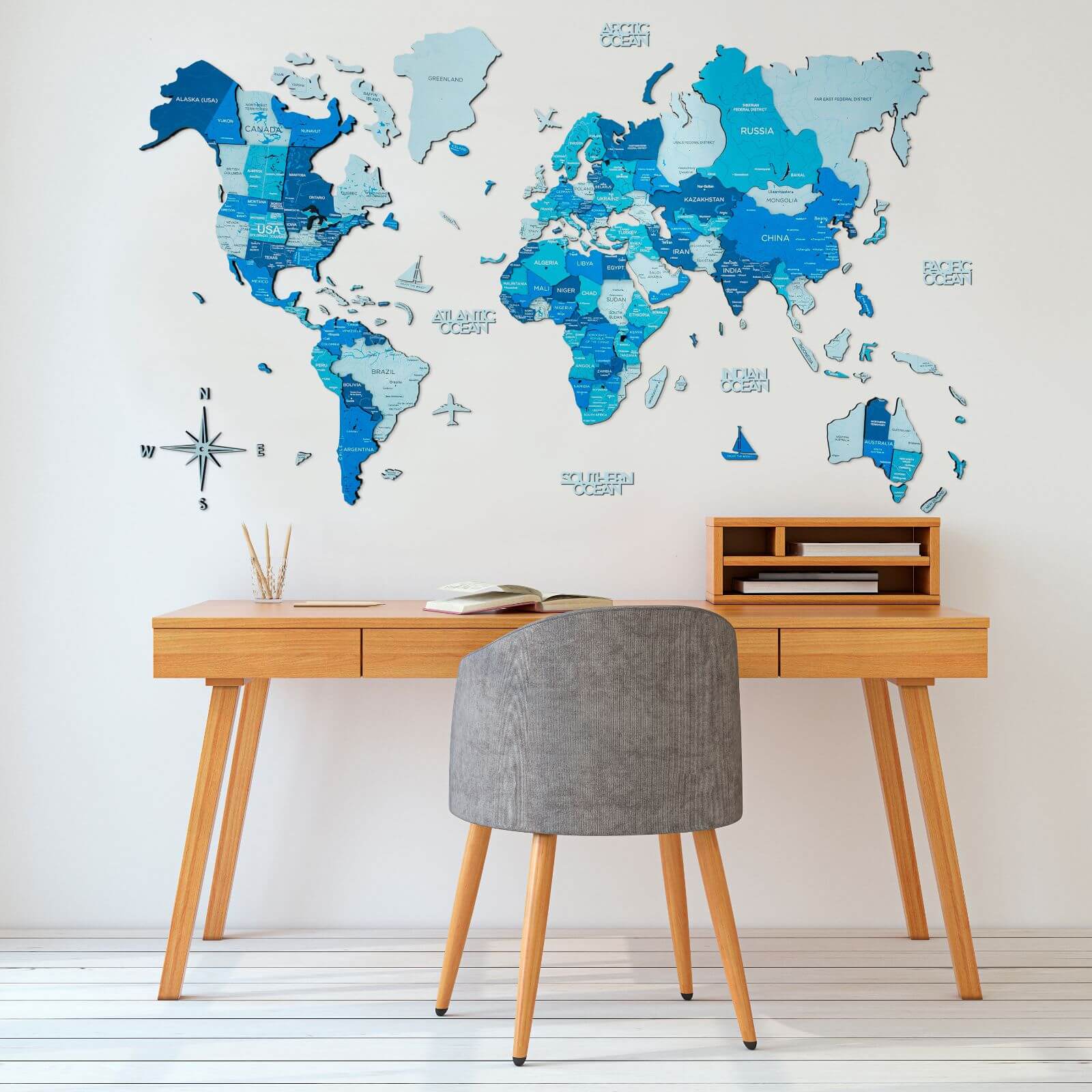lighted wooden world maps