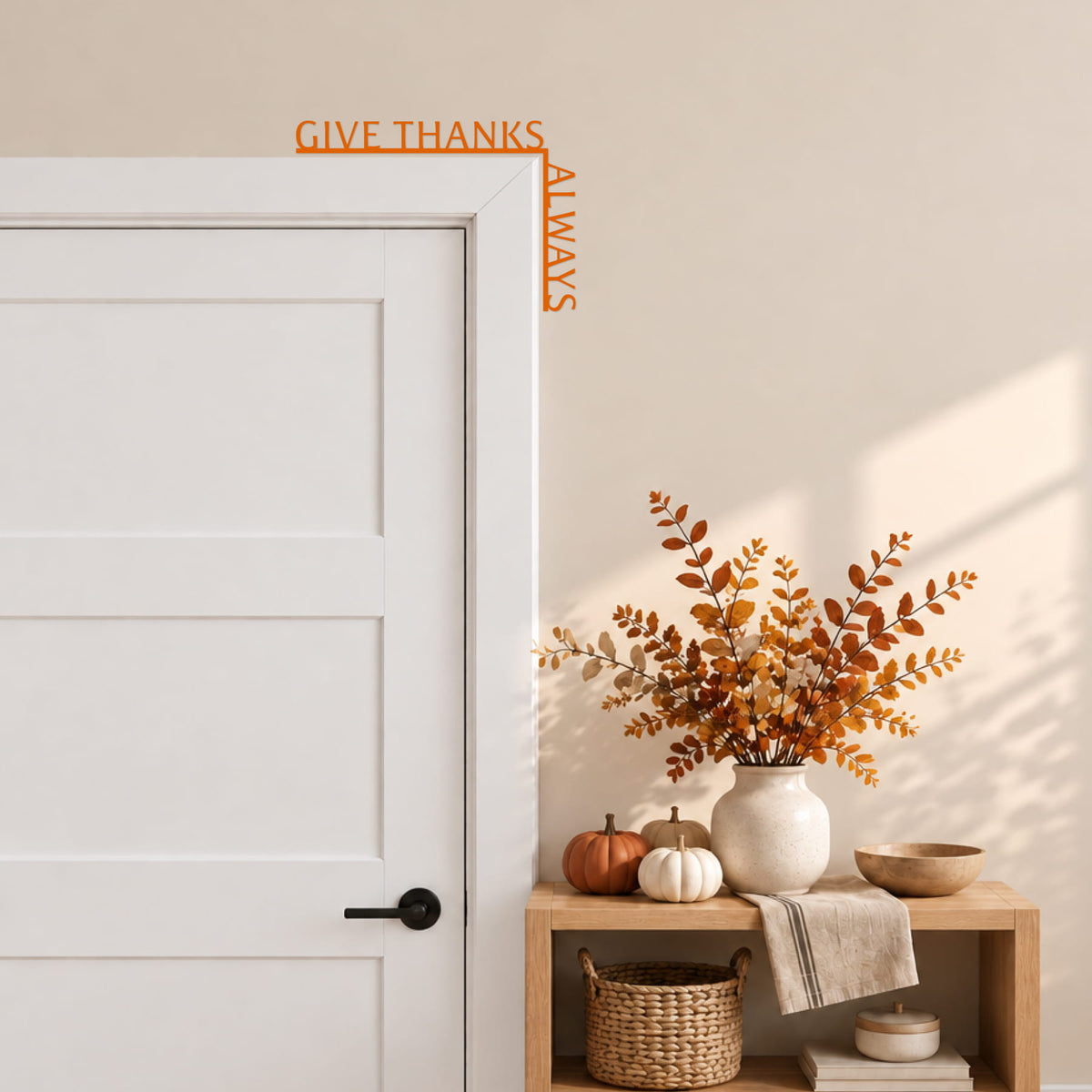 Give Thanks Always wood door corner sign