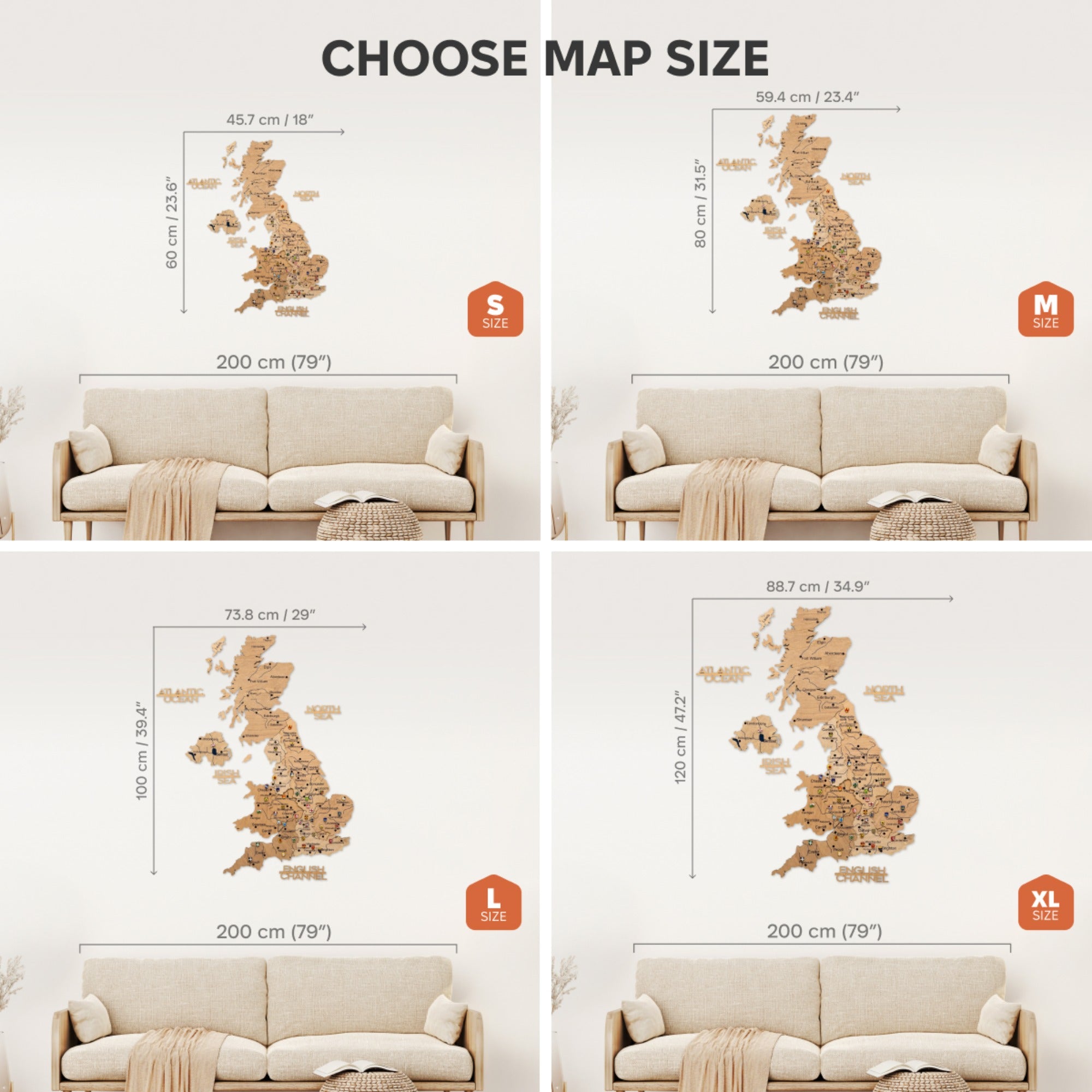 3D Wooden Map of the United Kingdom - Gold