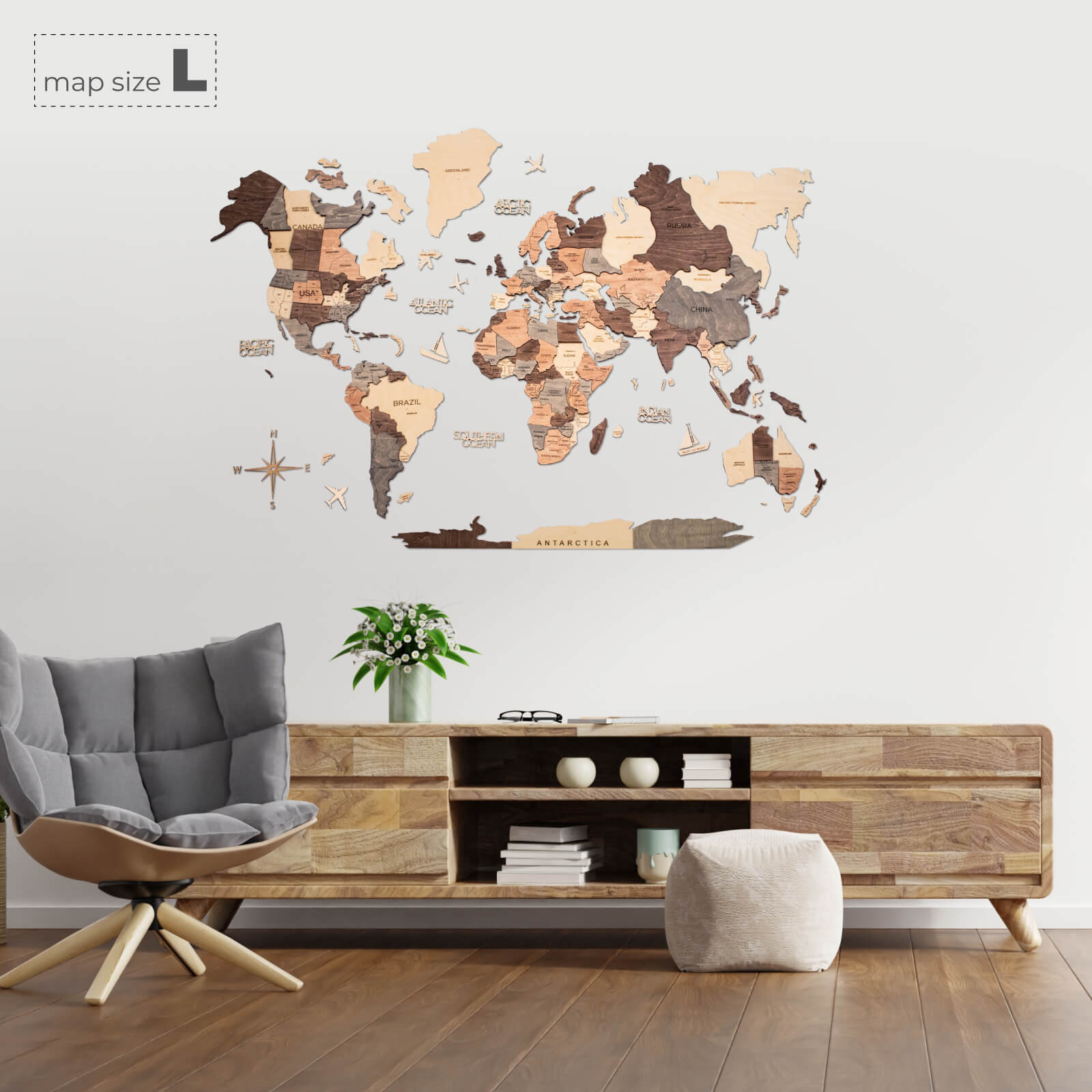 wooden world map for wall